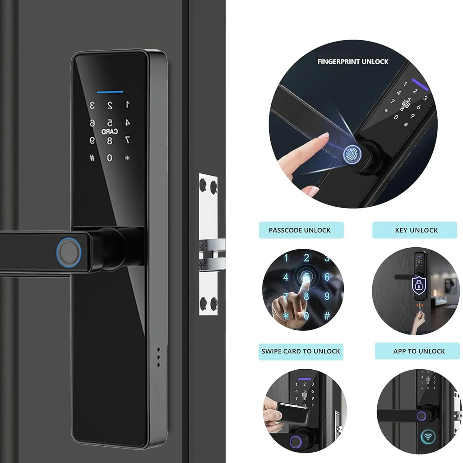 قفل هوشمند VUCATIN، قفل درب بلوتوثی بدون کلید، قفل درب اثر انگشتی، قفل درب دیجیتال الکترونیکی وای فای با صفحه کلید، برنامه رایگان، قفل خودکار، رمز عبور، کارت IC برای آپارتمان اداری منزل