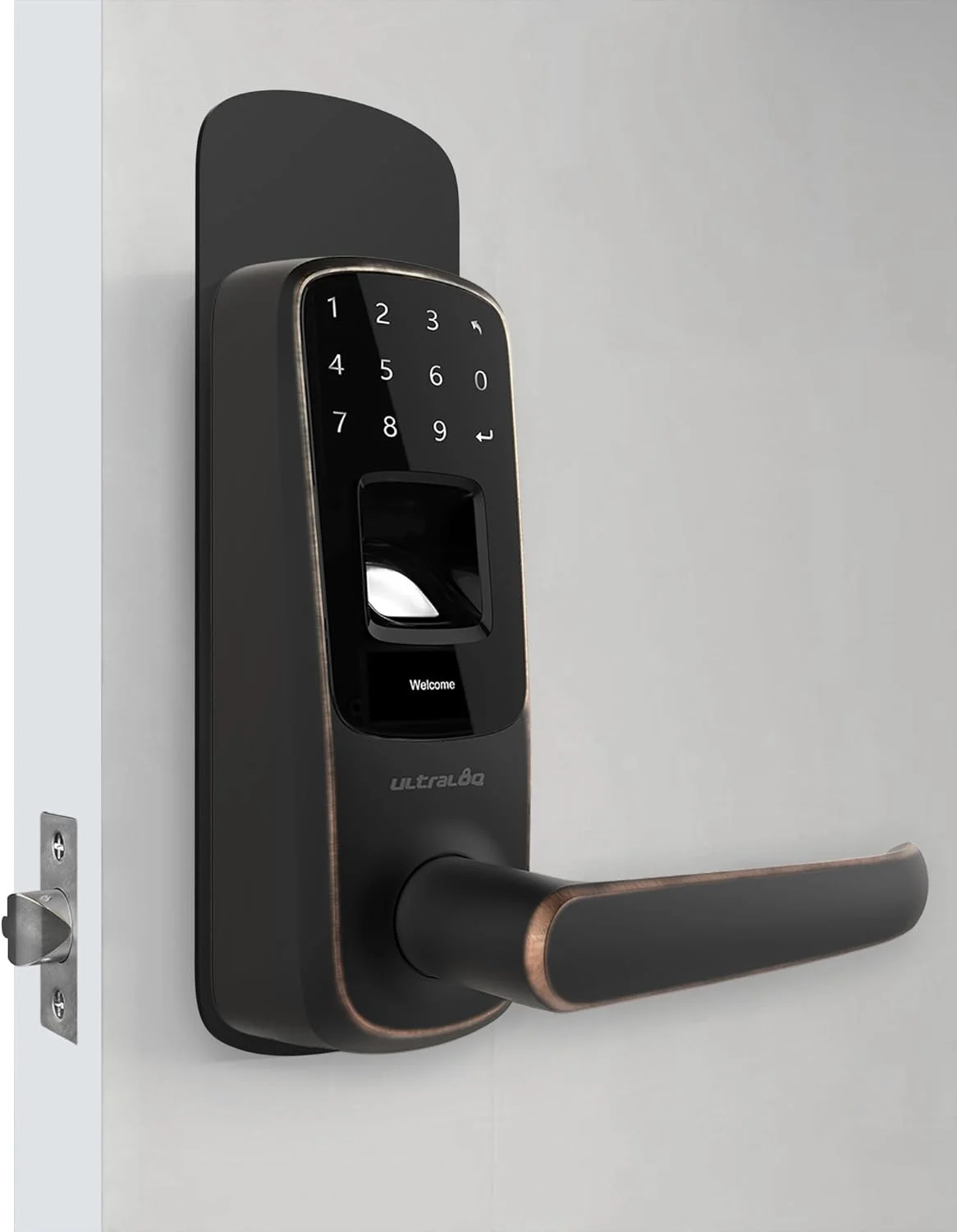 قفل هوشمند ULTRALOQ UL3 BT (نسل دوم) + آداپتور WiFi Bridge، قفل درب بدون کلید 5 در 1 با WiFi، بلوتوث، اثر انگشت بیومتریک و صفحه کلید لمسی، قفل درب هوشمند (نیکل ساتن)