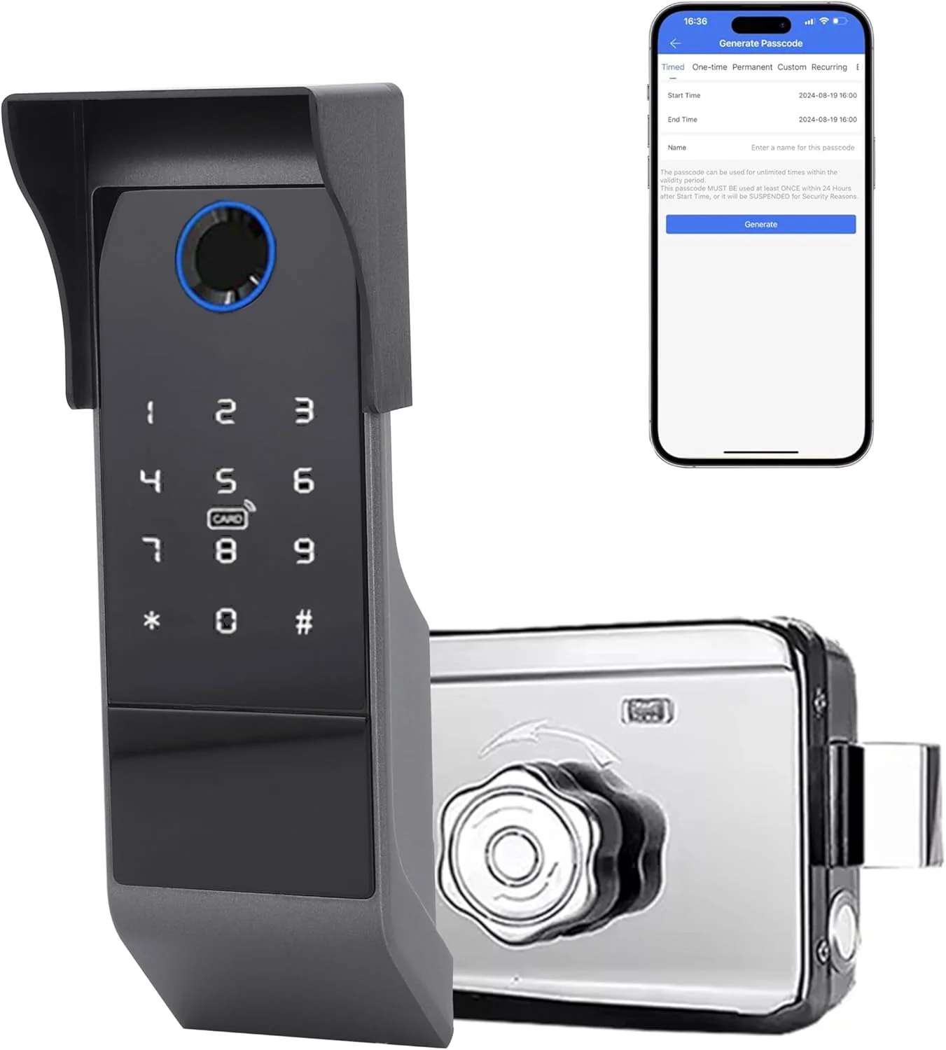 قفل هوشمند YASUCISS، قفل درب اثر انگشتی با صفحه کلید، قفل درب ورودی بدون کلید، صفحه کلید لمسی کنترل برنامه برای دفتر کار، خانه، آپارتمان، Airbnb (V2 - بلوتوث و WiFi 2in1)