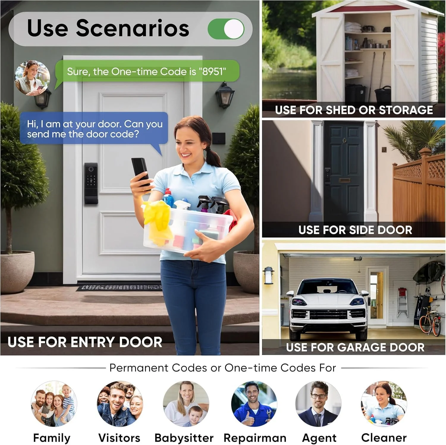 قفل هوشمند YASUCISS، قفل درب اثر انگشتی با صفحه کلید، قفل درب ورودی بدون کلید، صفحه کلید لمسی کنترل برنامه برای دفتر کار، خانه، آپارتمان، Airbnb (V2 - بلوتوث و WiFi 2in1)