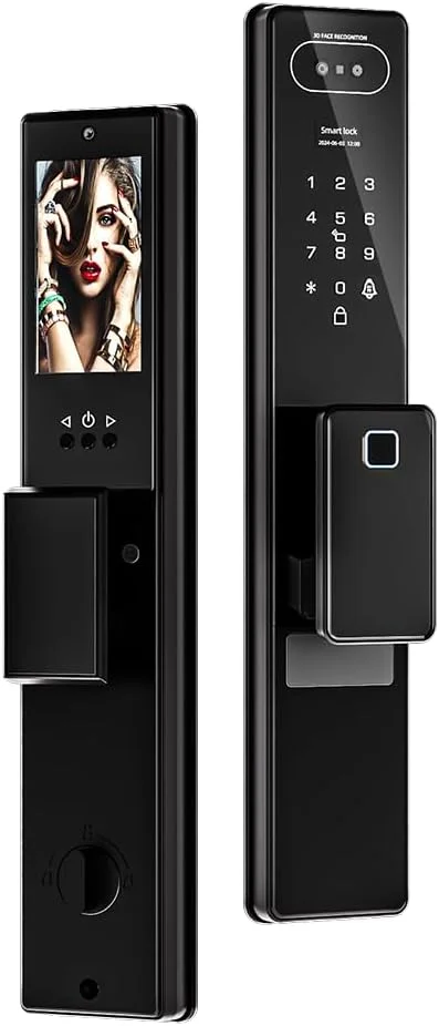 قفل هوشمند تیچوندریوس، قفل درب ورودی بدون کلید وای فای با دوربین فیلمبرداری، تماس ویدیویی، تشخیص چهره سه بعدی، اثر کف دست، صفحه کلید قفل بیومتریک، کنترل برنامه Jlink، با مورتایز 6068 (مشکی)