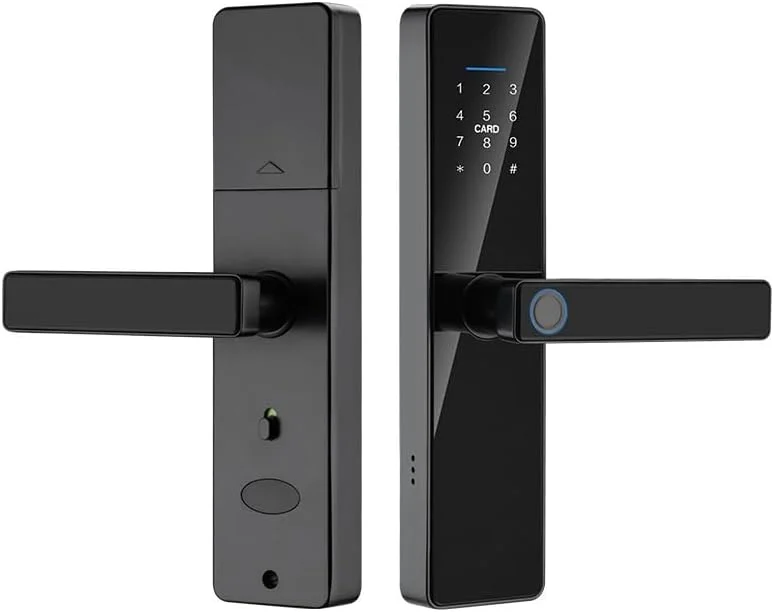 قفل هوشمند TAPIT، قفل درب بیومتریک اثر انگشتی وای فای بدون کلید، سازگار با برنامه Tuya - صفحه کلید الکترونیکی برای هتل، دفاتر، خانه (مشکی)