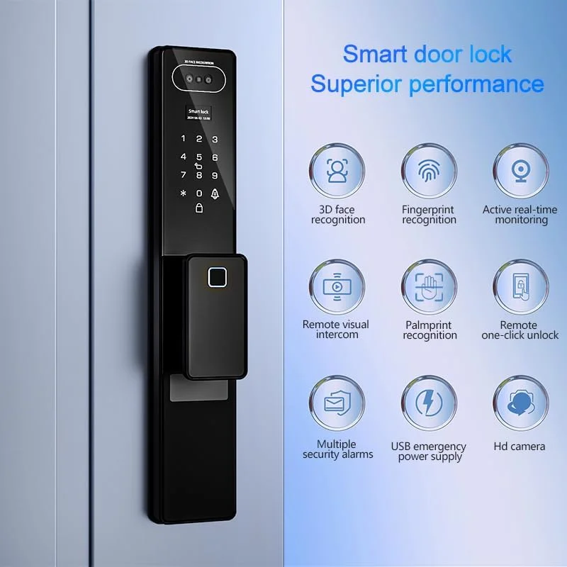 قفل هوشمند تیچوندریوس، قفل درب ورودی بدون کلید وای فای با دوربین فیلمبرداری، تماس ویدیویی، تشخیص چهره سه بعدی، اثر کف دست، صفحه کلید قفل بیومتریک، کنترل برنامه Jlink، با مورتایز 6068 (مشکی)