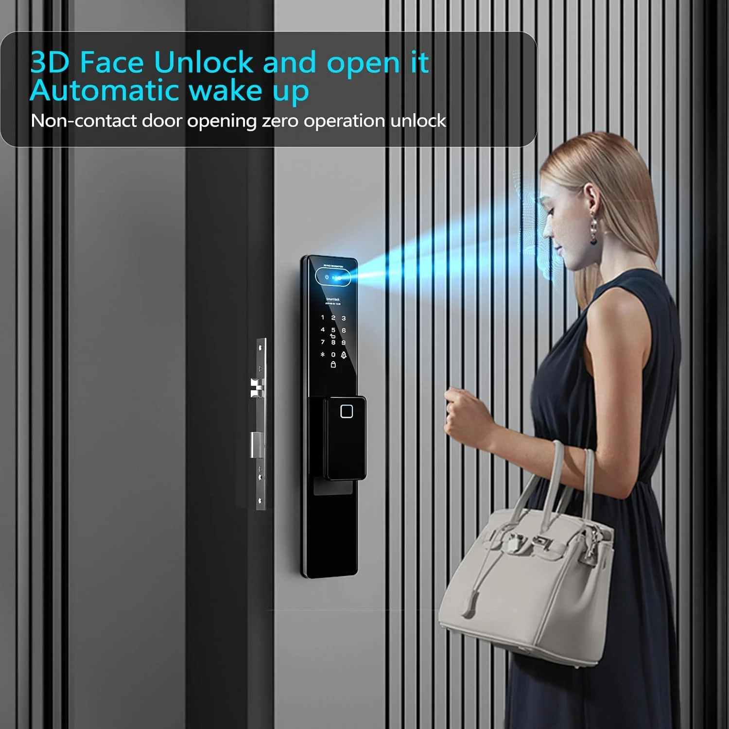 قفل هوشمند تیچوندریوس، قفل درب ورودی بدون کلید وای فای با دوربین فیلمبرداری، تماس ویدیویی، تشخیص چهره سه بعدی، اثر کف دست، صفحه کلید قفل بیومتریک، کنترل برنامه Jlink، با مورتایز 6068 (مشکی)