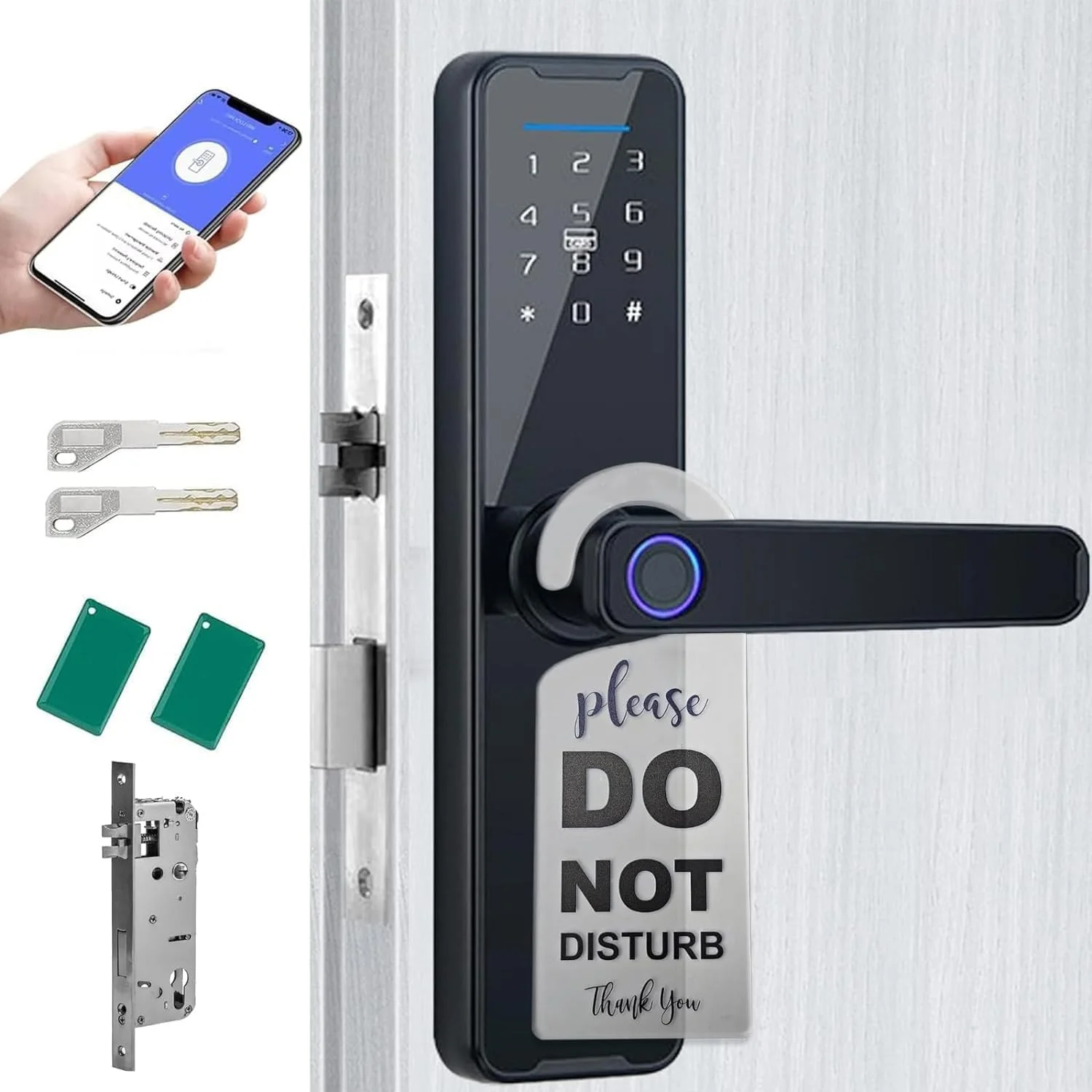 قفل درب اثر انگشتی الکترونیکی TECHVIDA، قفل درب هوشمند با صفحه کلید برای خانه، ورود بدون کلید اثر انگشتی، صفحه لمسی حلقه دیجیتال بیومتریک، کارت NFC، باز کردن قفل دستگیره دیجیتال هوشمند برای Tuya