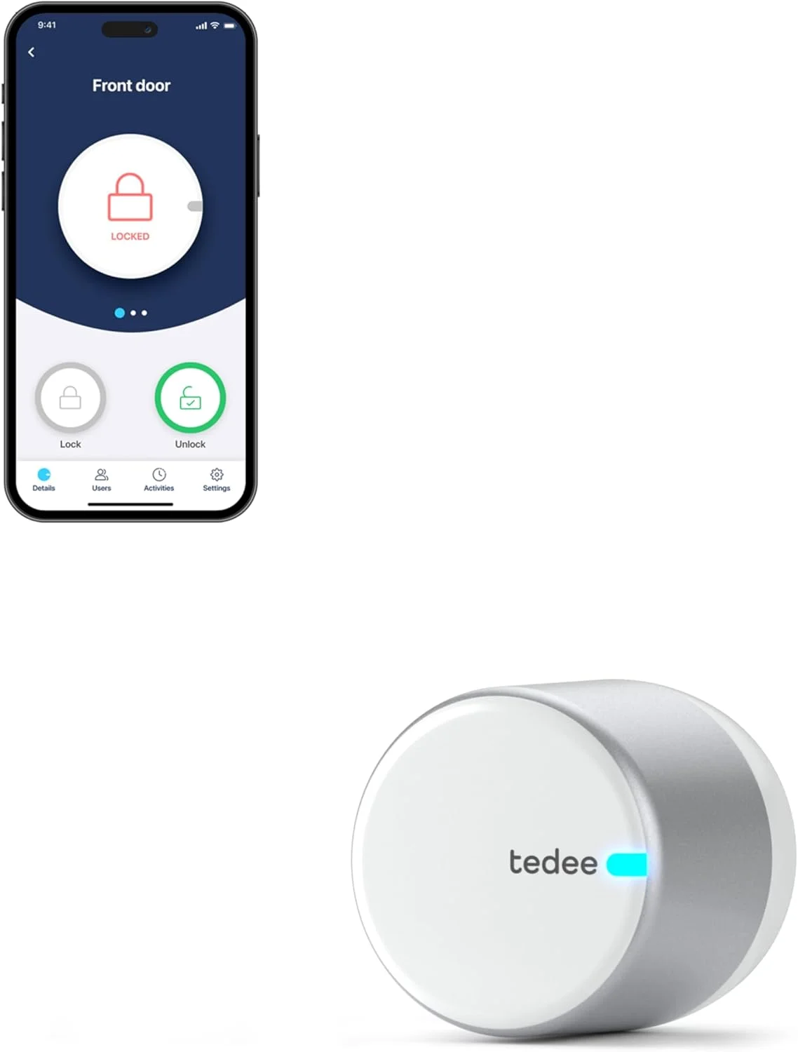 قفل هوشمند درب tedee GO2، نصب آسان، بدون نیاز به تعویض سیلندر، کنترل از طریق بلوتوث و از راه دور از طریق برنامه، آیفون و اندروید، خانه هوشمند، مشکی، قطر 58mm x 65mm