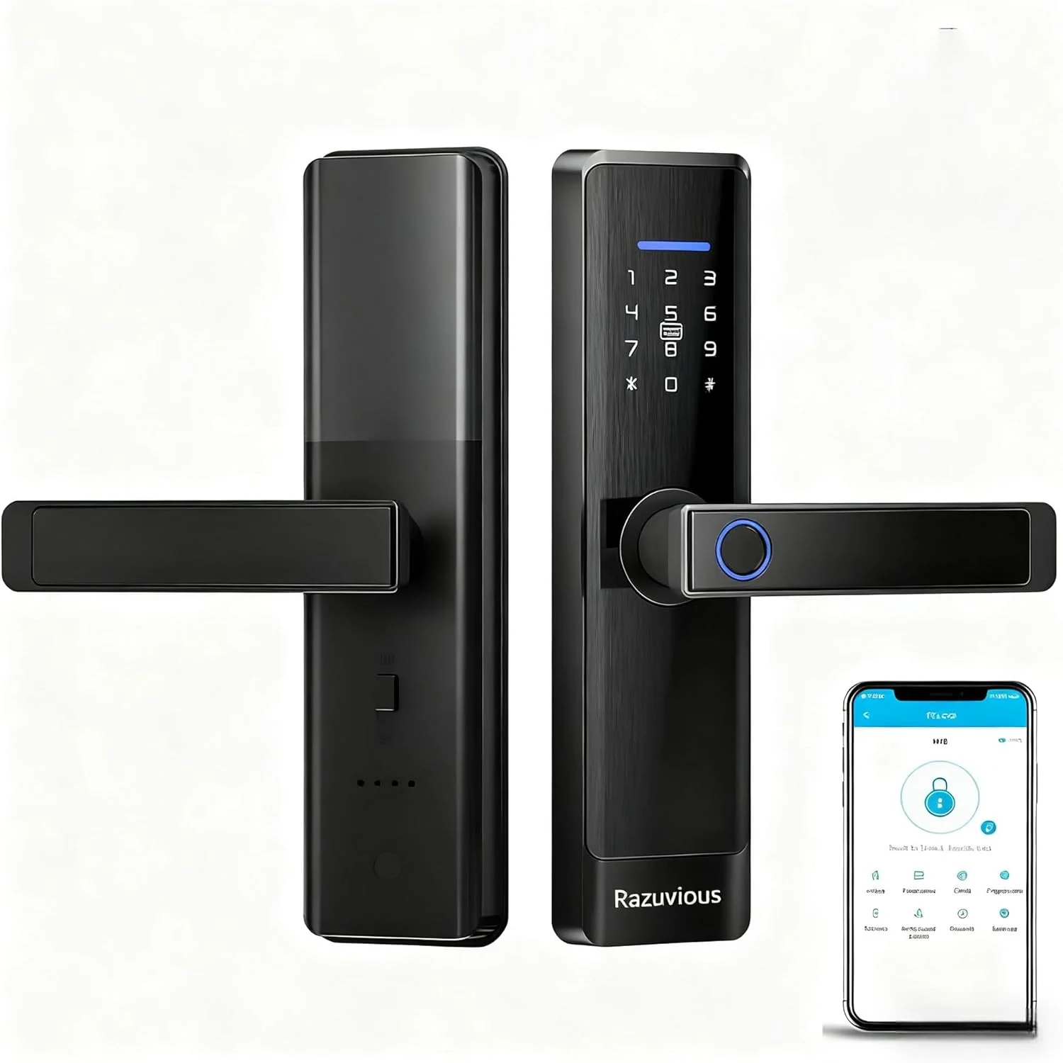 قفل هوشمند Razuvious، قفل درب اثر انگشتی با زبانه 4585. قفل بلوتوثی بدون کلید، برنامه رایگان، کارت IC، کد ضد دید زدن، کنترل برنامه TT Lock، برای خانه، دفتر، آپارتمان (R1)
