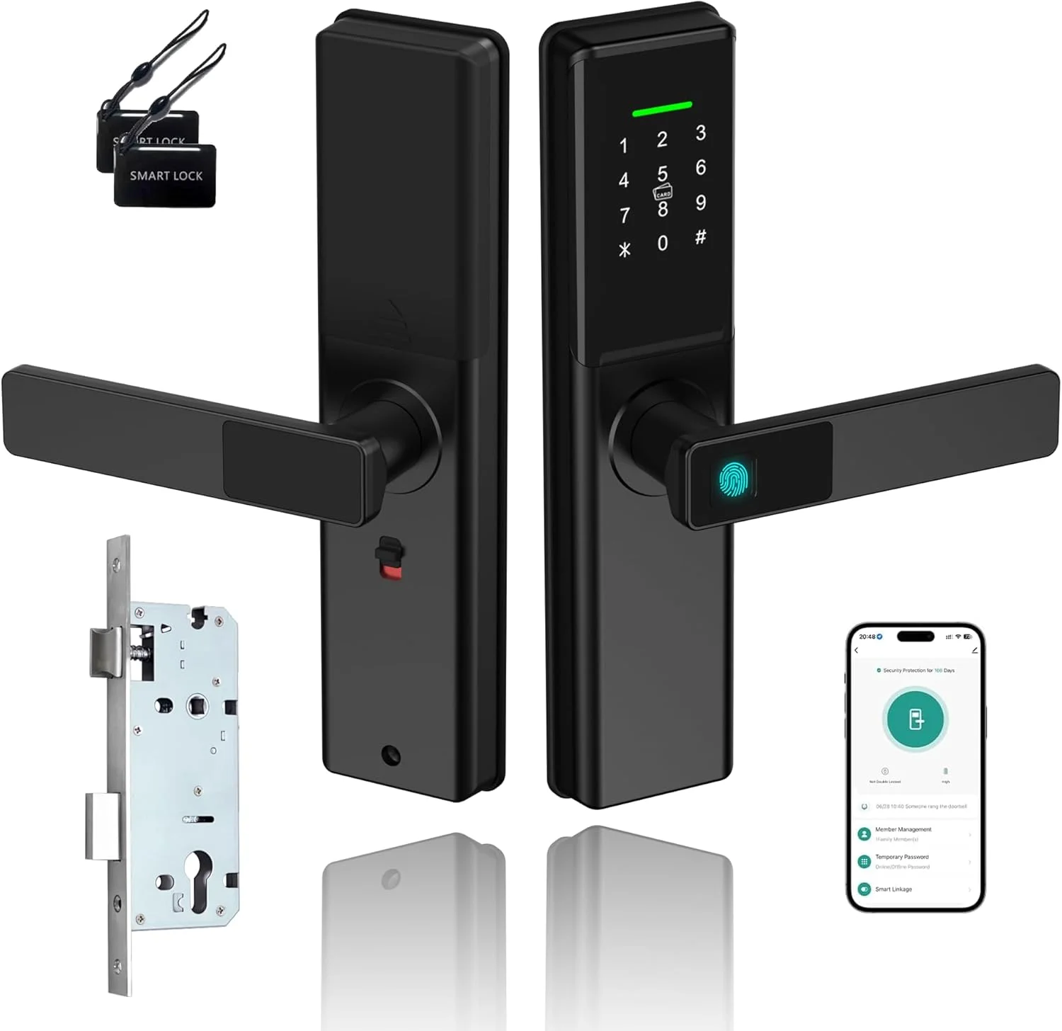 قفل درب اثر انگشتی هوشمند LeLoupFidele، قفل دیجیتال وای فای با رمز عبور، کارت IC، کنترل برنامه Tuya، پشتیبانی از 9 زبان از جمله عربی (مشکی 4085 مورتise)