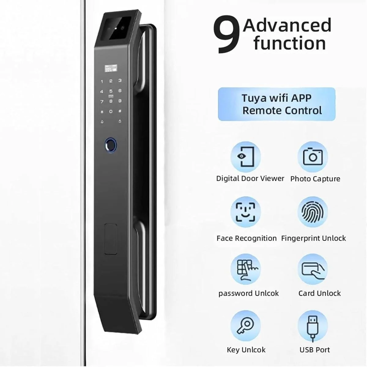 قفل درب تشخیص چهره سه بعدی، قفل درب هوشمند با دوربین، قفل درب دیجیتال هوشمند، فعال برای امنیت ورودی خانه، قفل درب هوشمند خانه، سیستم دسترسی درب ورودی