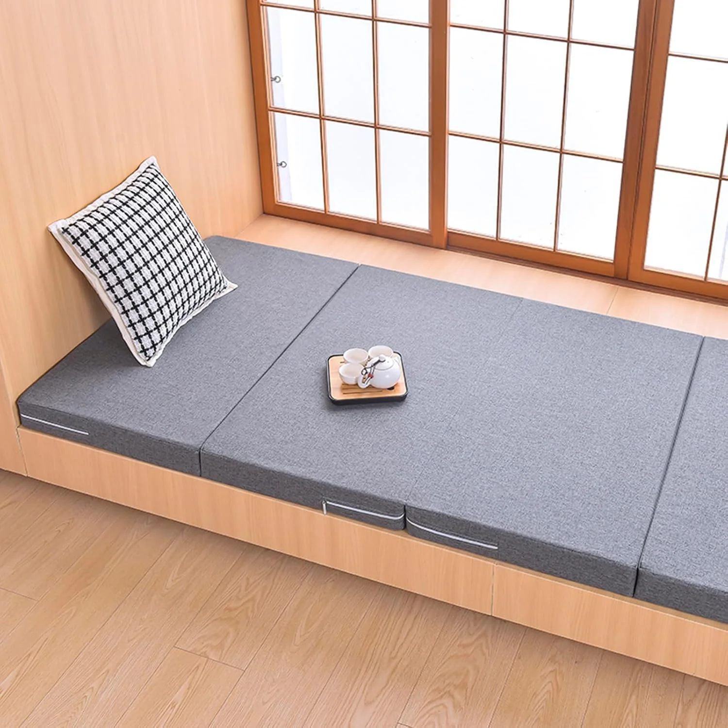 تشک تاشو، تشک فوم حافظه دار 4 تایی، تشک مهمان تشک قابل حمل با روکش قابل تنفس و شستشو برای تخت یک نفره، کف زمین، کمپینگ، مسافرت، اتاق بازی، چرت زدن، 200 * 90 * 5 سانتی متر