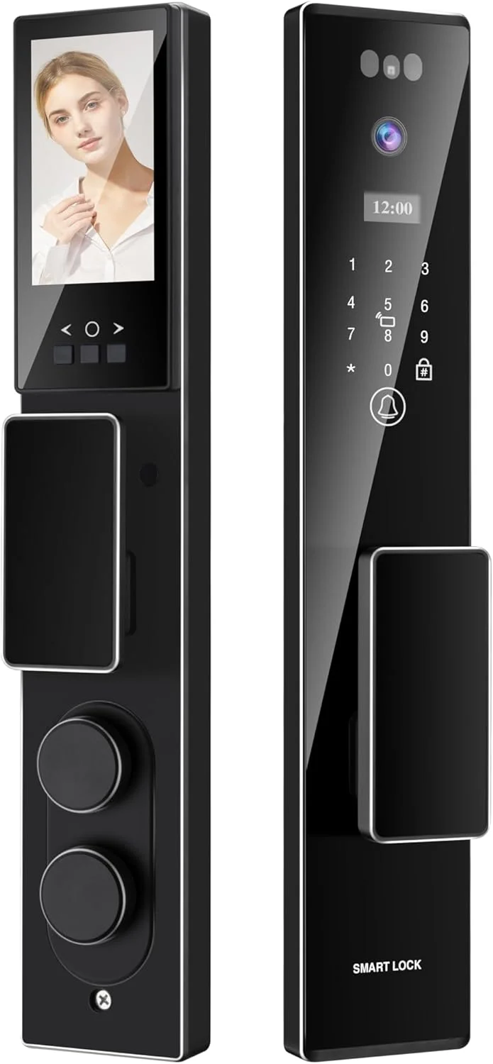 قفل درب دیجیتال هوشمند سیف اسمارت مدل S555 مناسب برای فضای داخلی و خارجی، تشخیص چهره سه بعدی، اینترکام ویدیویی با وضوح بالا، باز کردن قفل با اپلیکیشن Wi-Fi، اثر انگشت، کارت RFID، پین، کلیدهای دستی