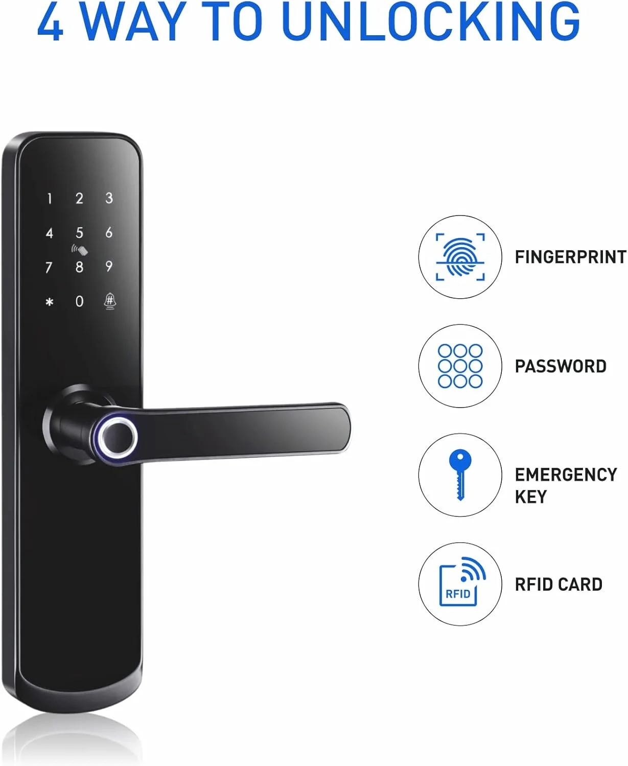 قفل درب دیجیتال بیومتریک هوشمند اوزون برای درب اصلی (اقتصادی، مشکی)