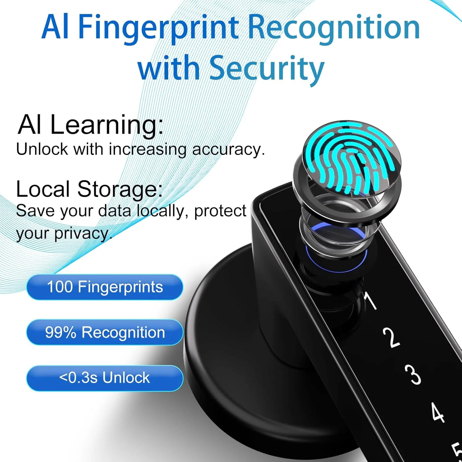 قفل درب هوشمند Pohaytipe، دستگیره ورودی بدون کلید اثر انگشت دیجیتال/برنامه TUYA/کد/کلید برای اتاق خواب اداری هتل جلو (CS09، مشکی)