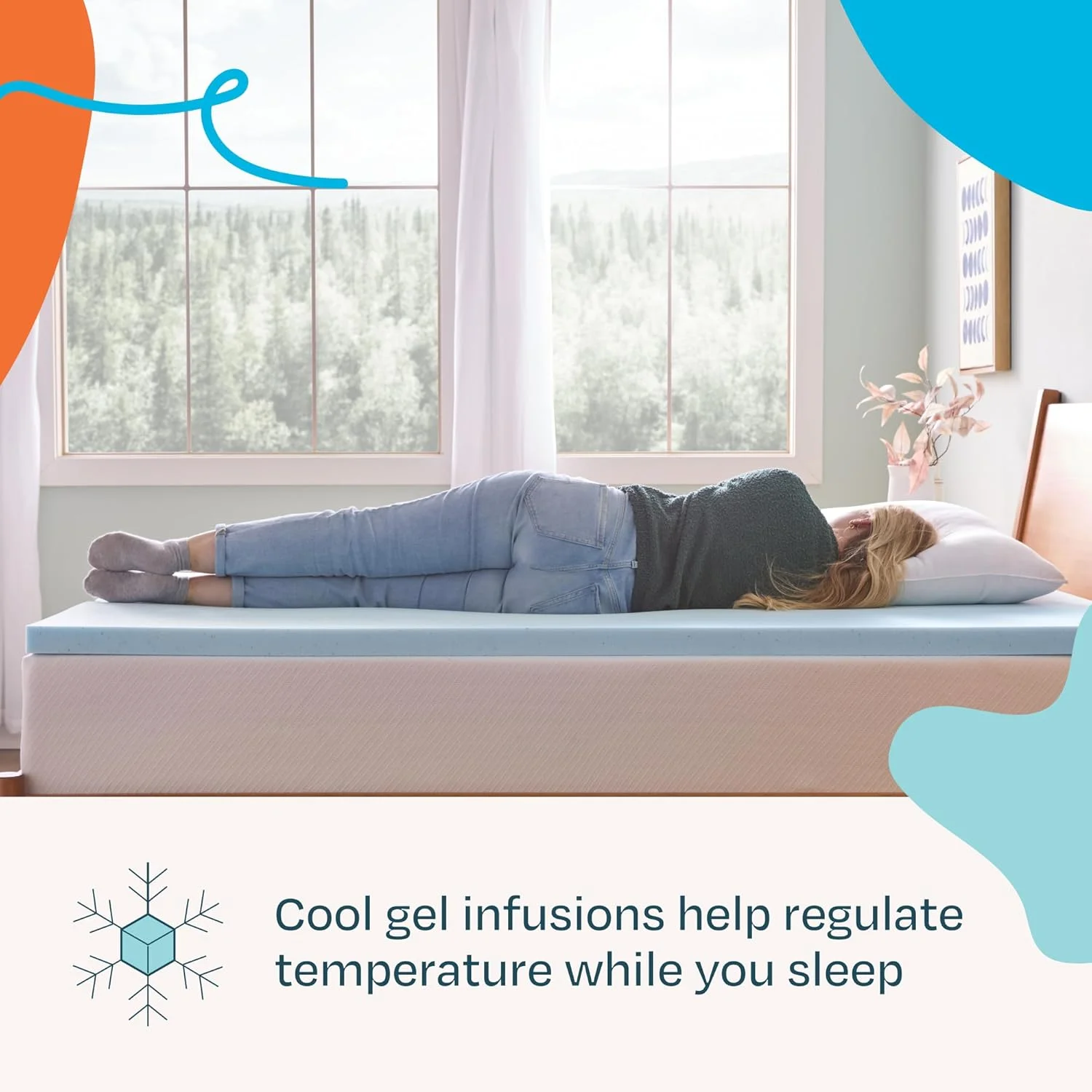 رویه تشک مموری فوم ژل دار 2 اینچی Linenspa - پد تشک خنک کننده - دارای تهویه و قابلیت تنفس - دارای گواهینامه CertiPUR - سایز کامل