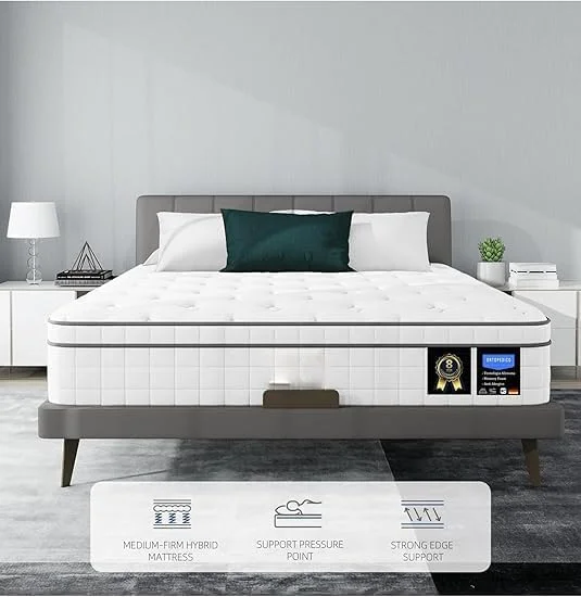 تشک فنری پاکتی هیبریدی سایز سوپر کینگ KUSTOMDECO با ضخامت 30 سانتی متر، دارای راحتی ارتوپدی، ژل خنک کننده و پارچه تنفسی - عایق حرکتی (سایز کوئین: 150x200)