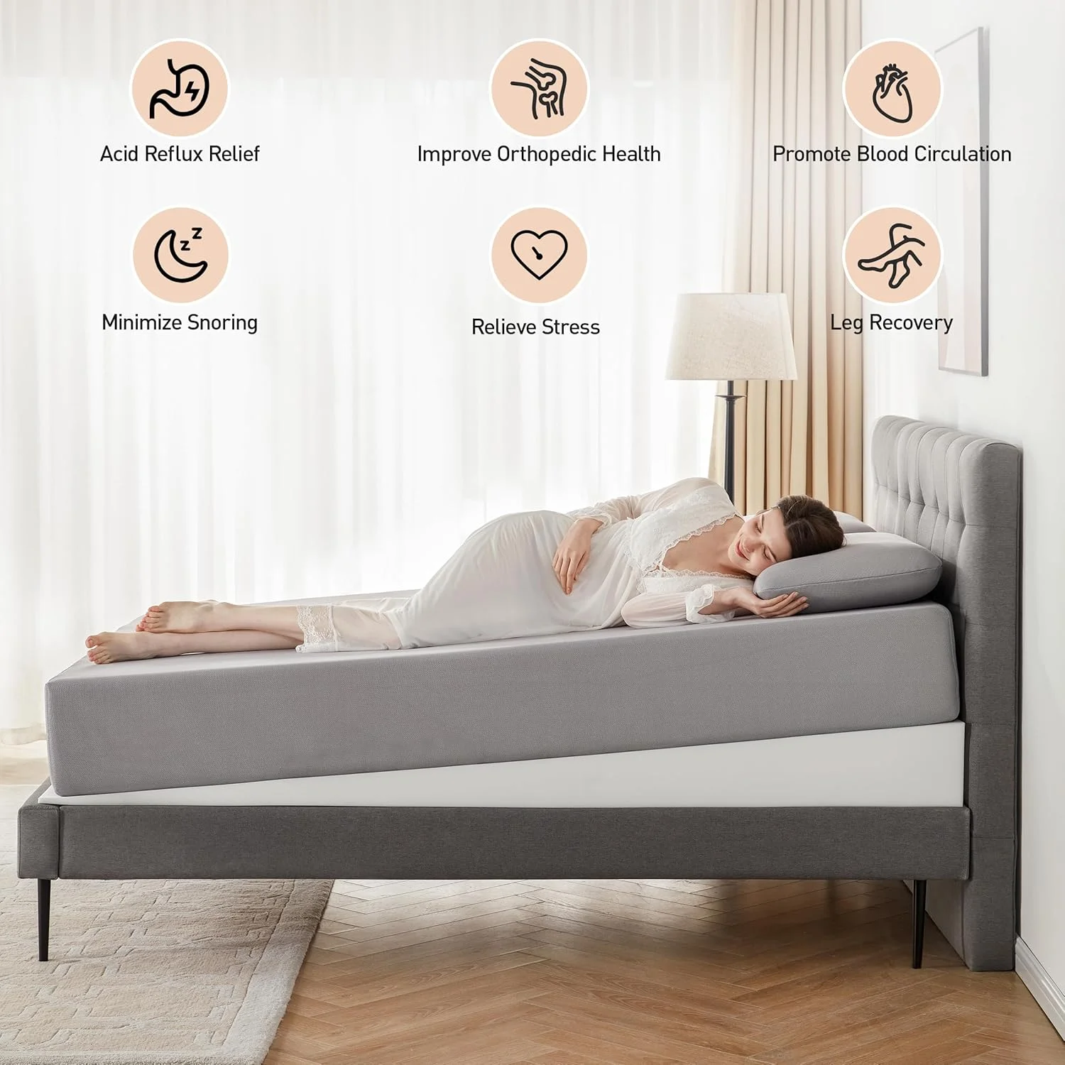 فقط گوه تشک Lazyzizi، بالشتک شیب دار 7 اینچی برای تشک تختخواب سایز کوئین برای رفلاکس اسید، GERD، گردن و کمر درد، خروپف، بالابر قابل تنظیم زیر تشک برای اتاق خواب فقط گوه تشک Lazyzizi، بالشتک شیب دار 7 اینچی برای تشک تختخواب سایز کوئین برای رفلاکس اسید، GERD، گردن و کمر درد، خروپف، بالابر قابل تنظیم زیر تشک برای اتاق خواب