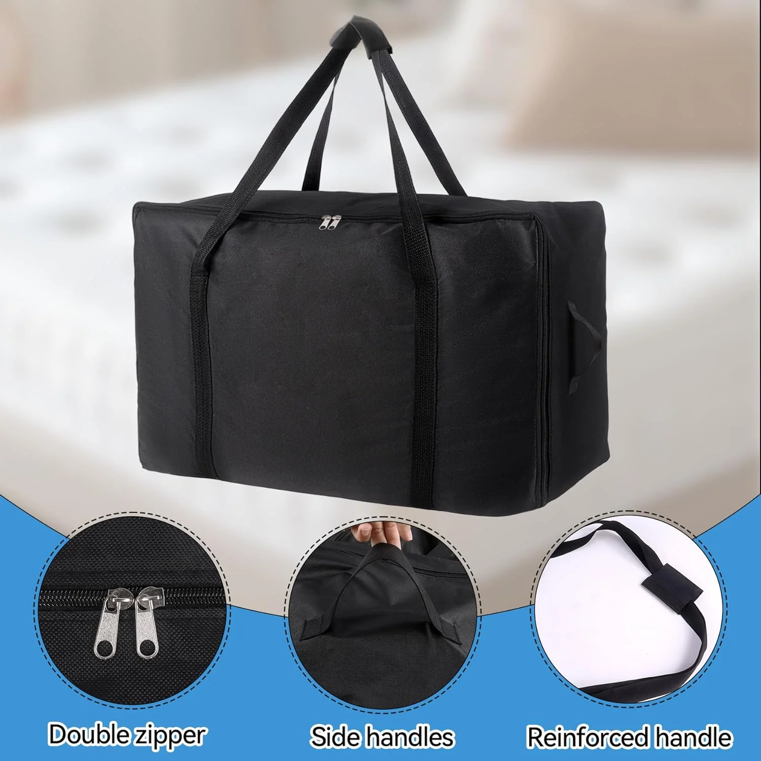 کیف نگهداری تشک تاشو Klmnop، کیف حمل سنگین وزن آکسفورد 600D قابل حمل با زیپ و دسته برای تخت مهمان سه تاشو (مناسب تشک های دوقلو 6 اینچی و دوقلو ایکس لارج، مشکی) کیف نگهداری تشک تاشو Klmnop، کیف حمل سنگین وزن آکسفورد 600D قابل حمل با زیپ و دسته برای تخت مهمان سه تاشو (مناسب تشک های دوقلو 6 اینچی و دوقلو ایکس لارج، مشکی)