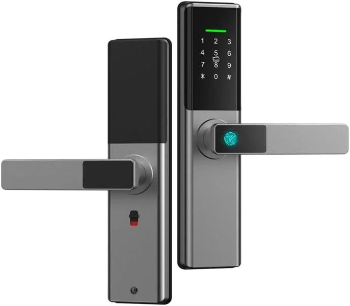 قفل درب اثر انگشتی هوشمند LeLoupFidele، قفل دیجیتال WiFi با رمز عبور، کارت IC، کنترل برنامه Tuya، پشتیبانی از 9 زبان (مورتایز نقره ای 4085)