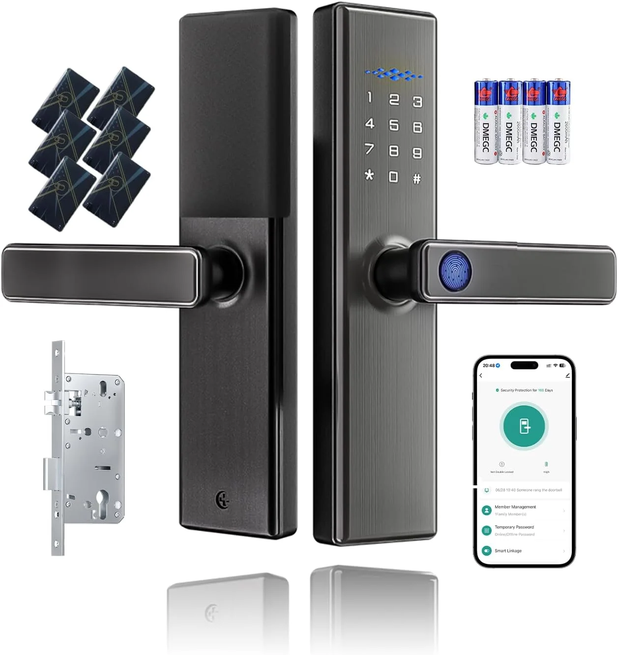 قفل هوشمند Lengenda، قفل درب هوشمند، قفل درب بدون کلید، قفل درب اثر انگشتی با صفحه کلید، قفل درب دیجیتال با دستگیره برای خانه، اجاره، دفتر و هتل، کنترل از راه دور TUYA (خاکستری)