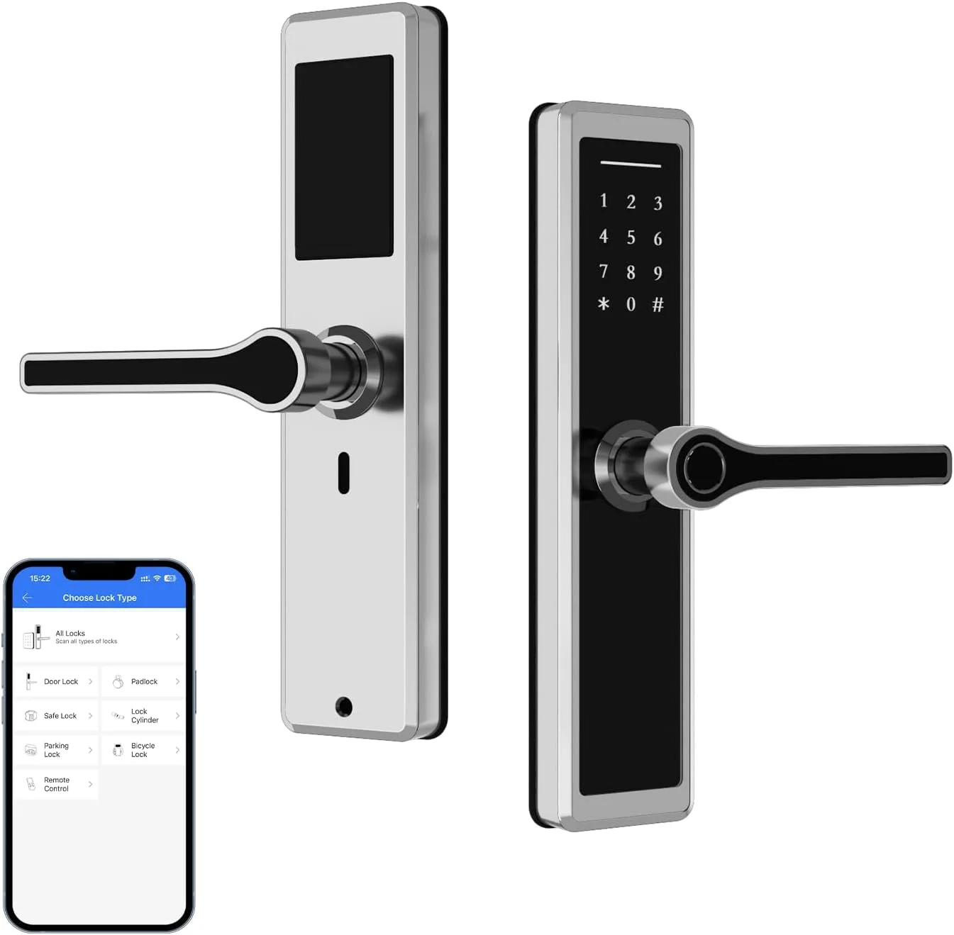 قفل هوشمند Lengenda، قفل درب دیجیتال اثر انگشتی استیل ضد زنگ، باز کردن قفل با اثر انگشت، کد، کارت، کلید و برنامه TTlock (درب های چپ یا راست 4585 مورتایز) (نقره ای)