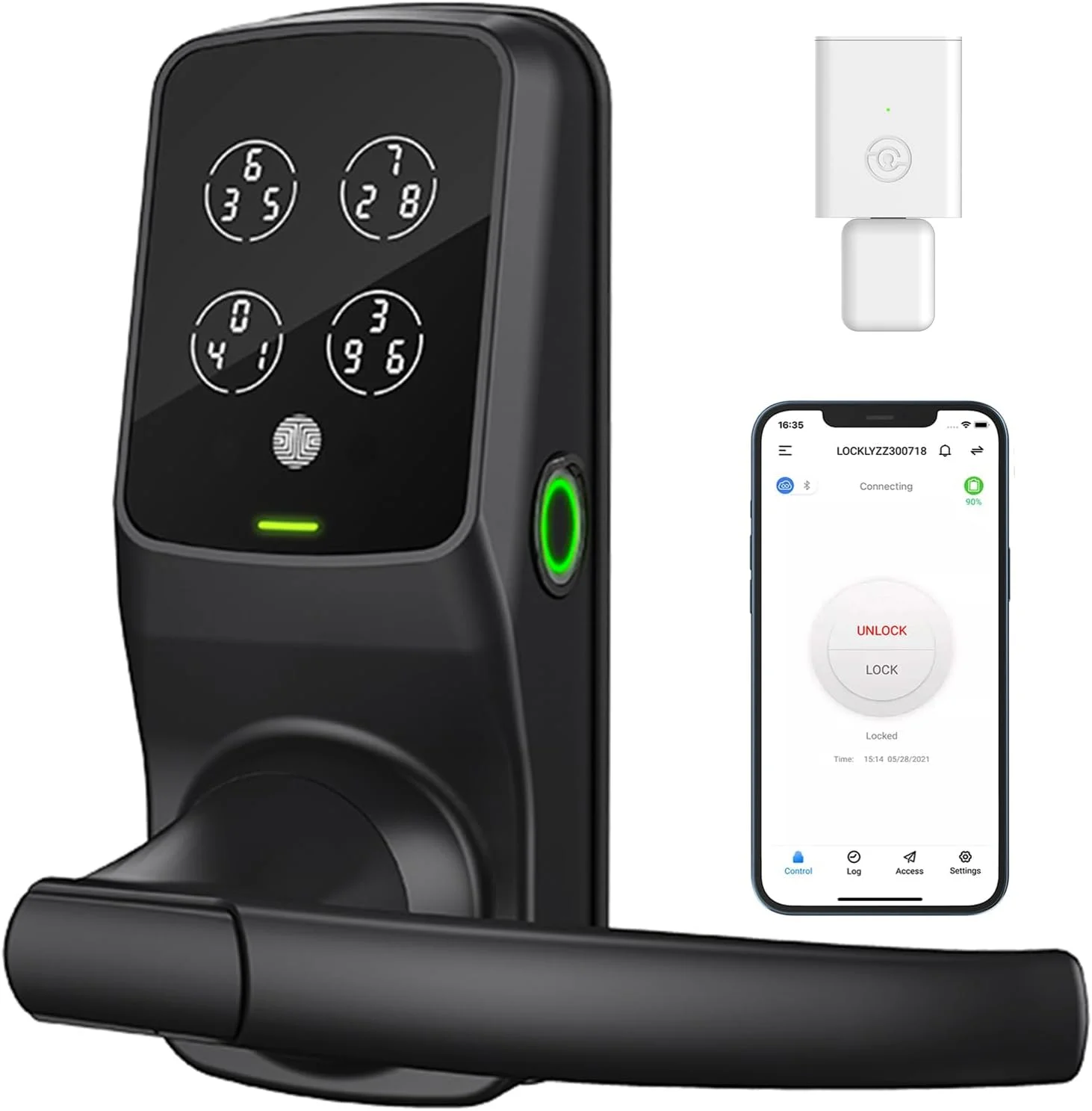 قفل هوشمند درب Lockly Secure Pro Wi-Fi، ورود بدون کلید با صفحه کلید دیجیتال PIN Genie®، قفل درب جلو با حسگر اثر انگشت بیومتریک سه بعدی به همراه دستگیره، کنترل صوتی و قفل خودکار - نسخه Latch