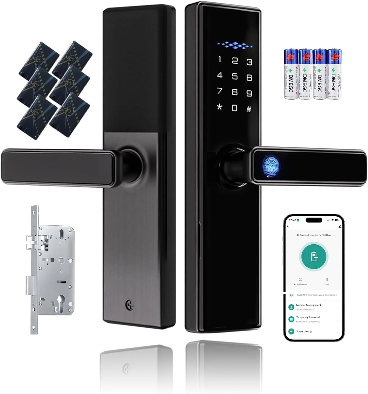 قفل درب هوشمند، ورود بدون کلید با اثر انگشت و صفحه کلید دیجیتال به همراه دستگیره برای خانه، اجاره، دفتر و هتل با کنترل از راه دور TUYA (خاکستری)