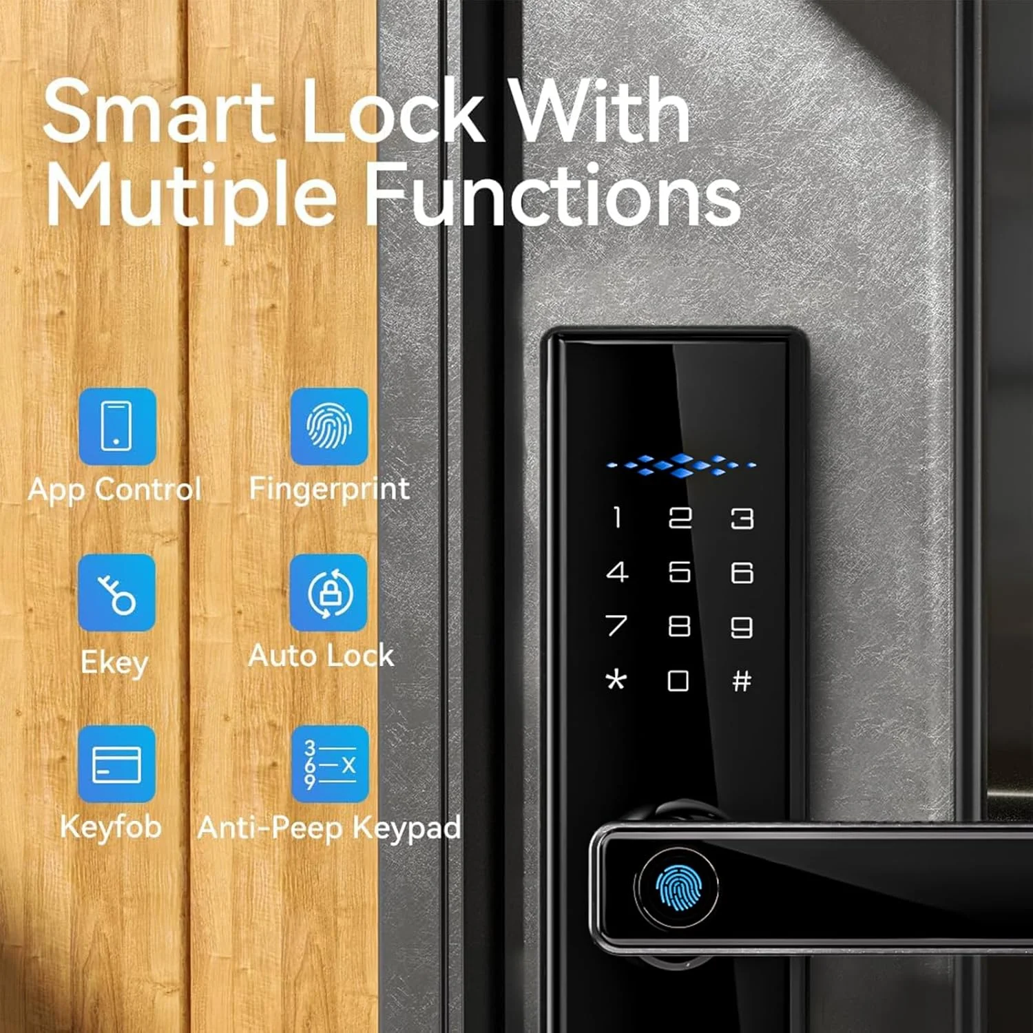 قفل هوشمند Lengenda، قفل درب هوشمند WIFI، قفل درب بدون کلید، قفل درب اثر انگشتی با صفحه کلید، قفل درب دیجیتال با دستگیره برای خانه، اجاره، دفتر و هتل، کنترل از راه دور TUYA (مشکی)