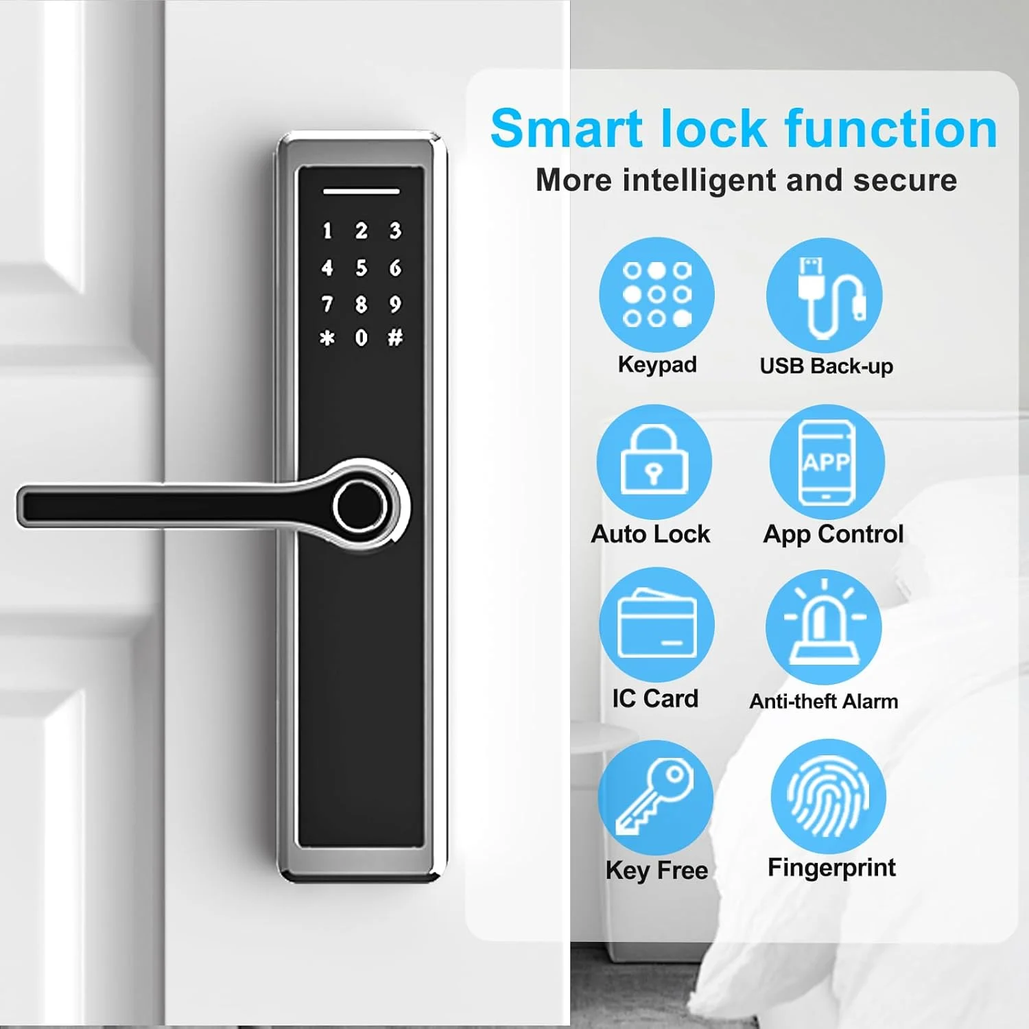قفل هوشمند Lengenda، قفل درب دیجیتال اثر انگشتی استیل ضد زنگ، باز کردن قفل با اثر انگشت، کد، کارت، کلید و برنامه TTlock (درب های چپ یا راست 4585 مورتایز) (نقره ای)