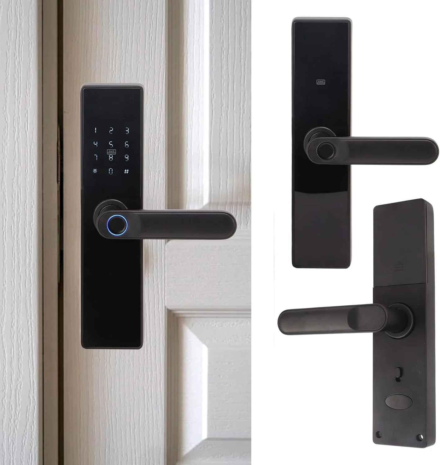 قفل درب هوشمند وای فای Leapiture، قفل دیجیتال دوگانه سنگین قابل شارژ با اثر انگشت، رمز عبور، کارت IC و کلید، به همراه دستگیره برای خانه (TT Lock - 8 زبان)