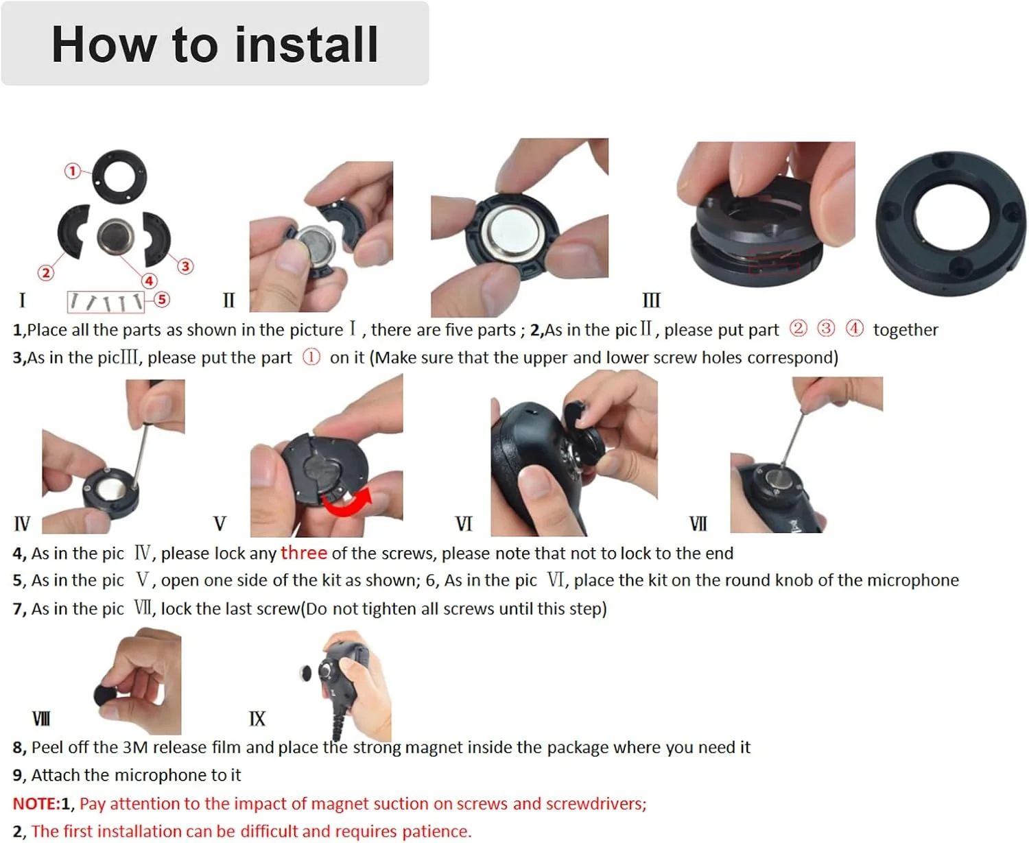 کیت مغناطیسی میکروفون CB یونیورسال HYSHIKRA، پایه نگهدارنده مغناطیسی میکروفون بلندگوی رادیویی موبایل با دکمه گرد برای موتورولا HLN9073B CDM1250 CDM750 کنوود TK768G TK868G TM471A (مشکی)