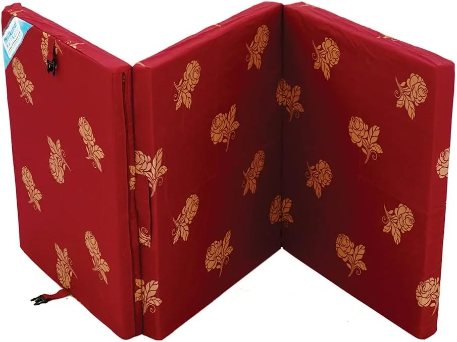 تشک فوم تاشو کارپنتون، سه تکه، مناسب سفر، کمپینگ و مهمان به همراه روکش - تک نفره - قابل حمل - سایز بزرگسال 180x90 سانتی متر - قرمز