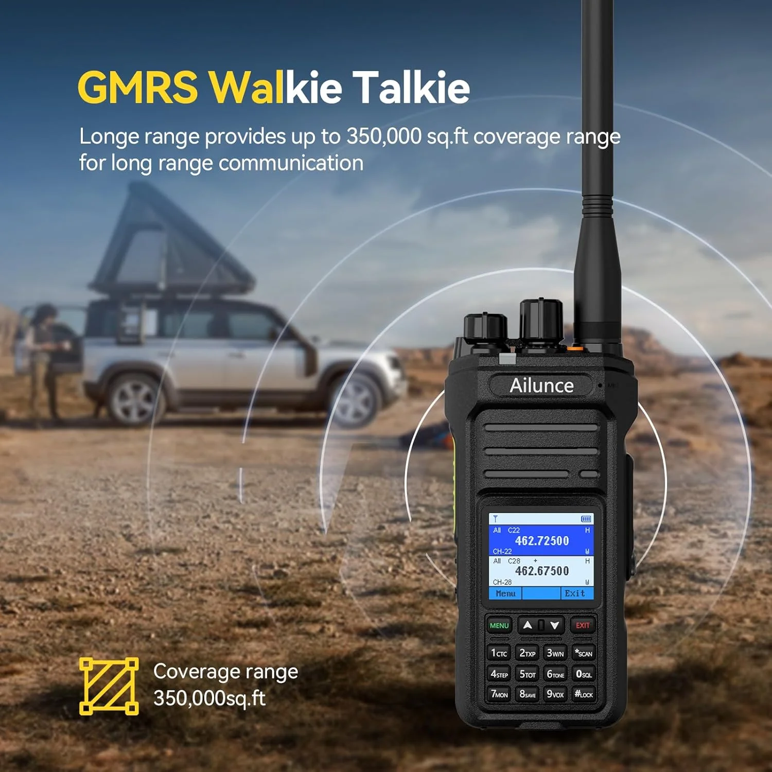 رادیو GMRS دستی Retevis Ailunce HA1G، رادیو دستی GMRS با کابل، ضد آب IP67، NOAA، 2800mAh، رادیو دو طرفه با قابلیت تکرار کننده با شارژ USB-C