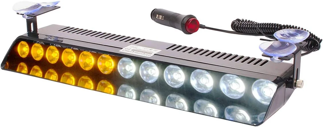 چراغ خطر چشمک زن LED سفید زرد، چراغ هشدار اضطراری 12 LED با مکنده برای داشبورد، سقف داخلی، شیشه جلو، چراغ احتیاط ایمن خطر با فنجان های مکش برای خودرو، قایق، SUV، آتش نشانان، مه، DC 12V