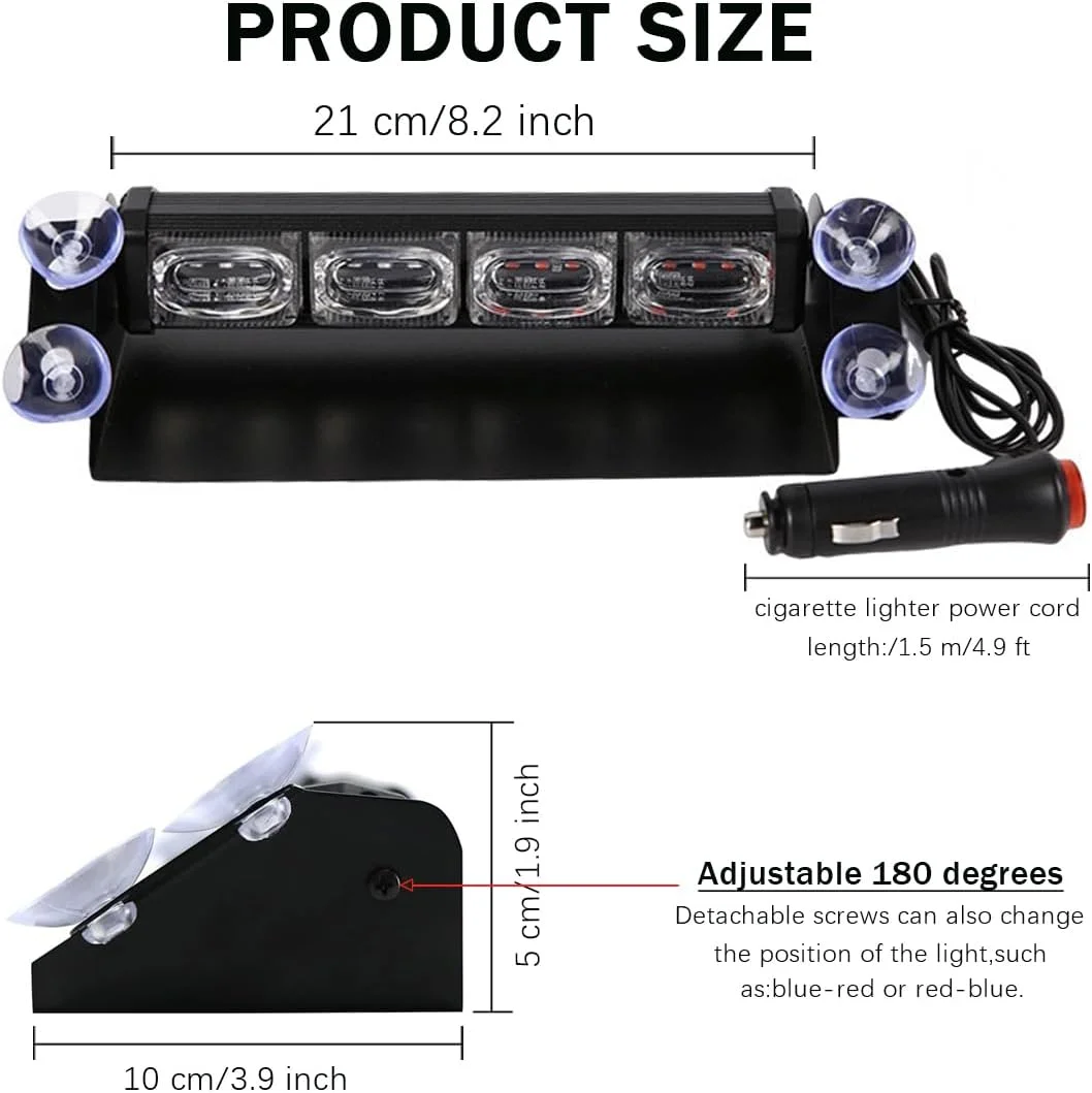 چراغ خطر LED قرمز آبی، چراغ های هشدار ایمنی شیشه جلو داخلی با مکنده، چراغ چشمک زن داشبورد، برای خودرو، اجرای قانون پلیس، وسیله نقلیه آتش نشانی