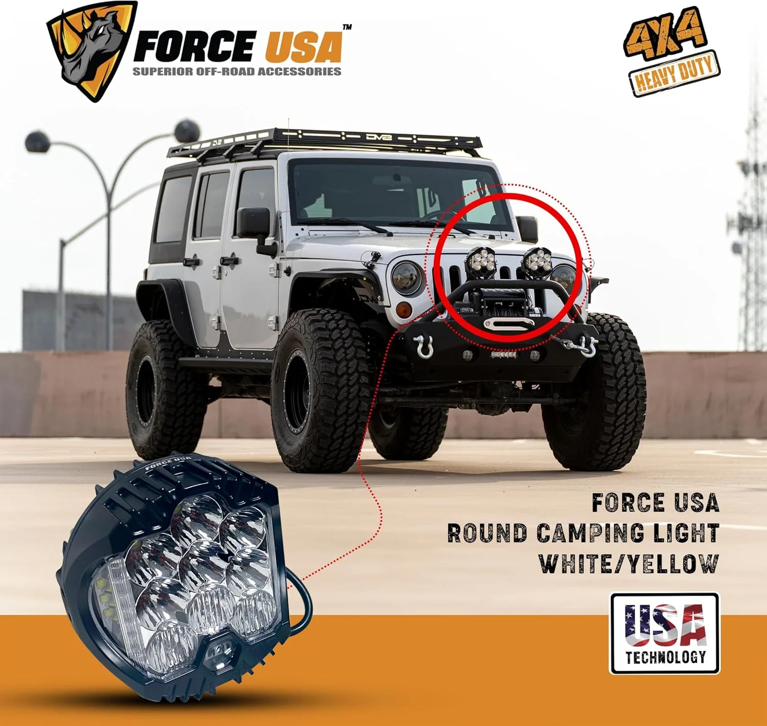 چراغ کمپینگ گرد ال ای دی FORCE USA - چراغی جمع و جور، بادوام و چند منظوره برای کمپینگ، آفرود، تعمیرات خودرو و مواقع اضطراری با عملکرد طولانی مدت