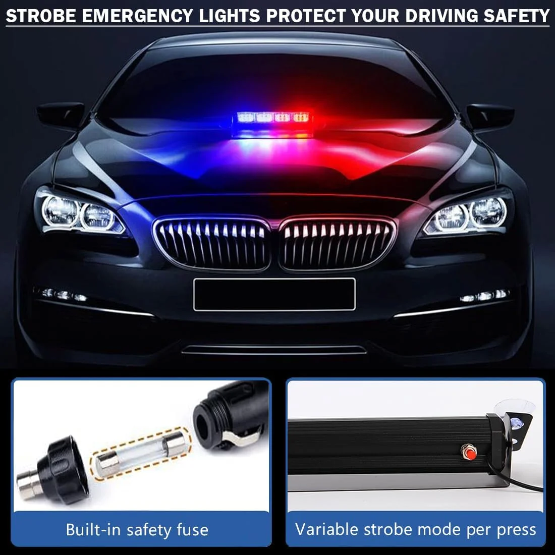 چراغ خطر LED قرمز آبی، چراغ های هشدار ایمنی شیشه جلو داخلی با مکنده، چراغ چشمک زن داشبورد، برای خودرو، اجرای قانون پلیس، وسیله نقلیه آتش نشانی