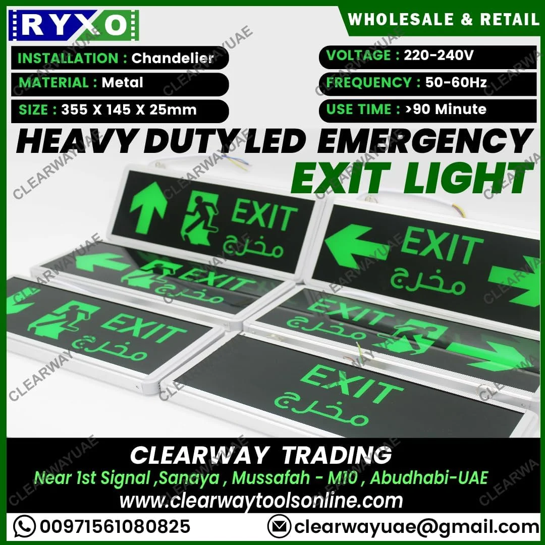 چراغ خروج اضطراری LED | قابل نصب روی سقف و دیوار | 220 ولت | نور سبز شب‌تاب | ایمنی RYXO | مسیر خروج (علامت خروج)