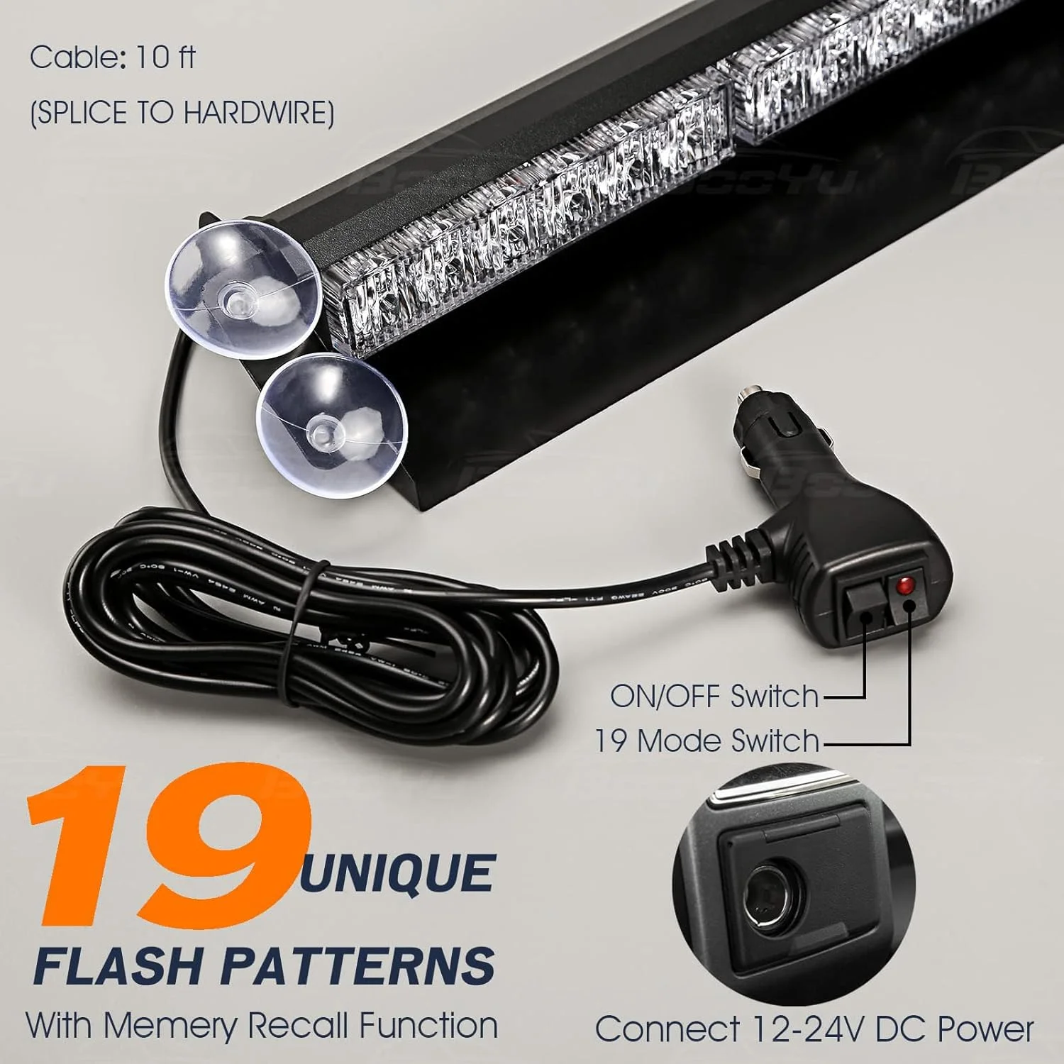 چراغ خطر ال ای دی استروب اضطراری 37.5 سانتی متری برای شیشه جلو، داشبورد ویزور داخلی، کهربایی/سفید، 12 ال ای دی، 12/24 ولت، چراغ های هشدار ایمنی خطر برای پلیس، اجرای قانون، خودروهای شخصی، کامیون ها، وسایل نقلیه