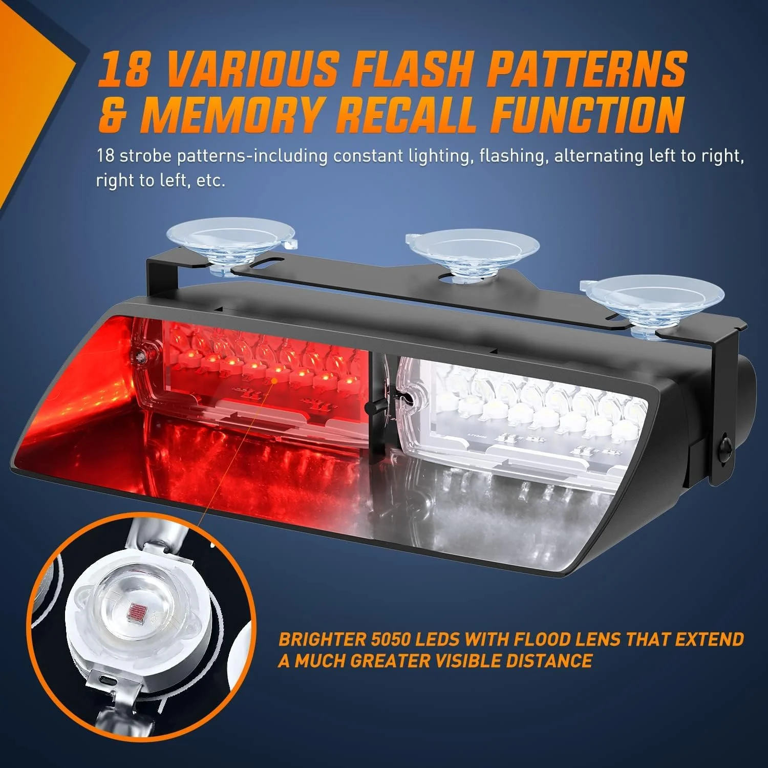 چراغ های استروب اضطراری برای شیشه جلو، چراغ های چشمک زن ایمنی هشدار خطر با مکنده، LED فوق العاده روشن، 18 حالت فلاش، برای پلیس، آتش نشانان، خودرو، اجرای کامیون، قرمز و سفید چراغ های استروب اضطراری برای شیشه جلو، چراغ های چشمک زن ایمنی هشدار خطر با مکنده، LED فوق العاده روشن، 18 حالت فلاش، برای پلیس، آتش نشانان، خودرو، اجرای کامیون، قرمز و سفید