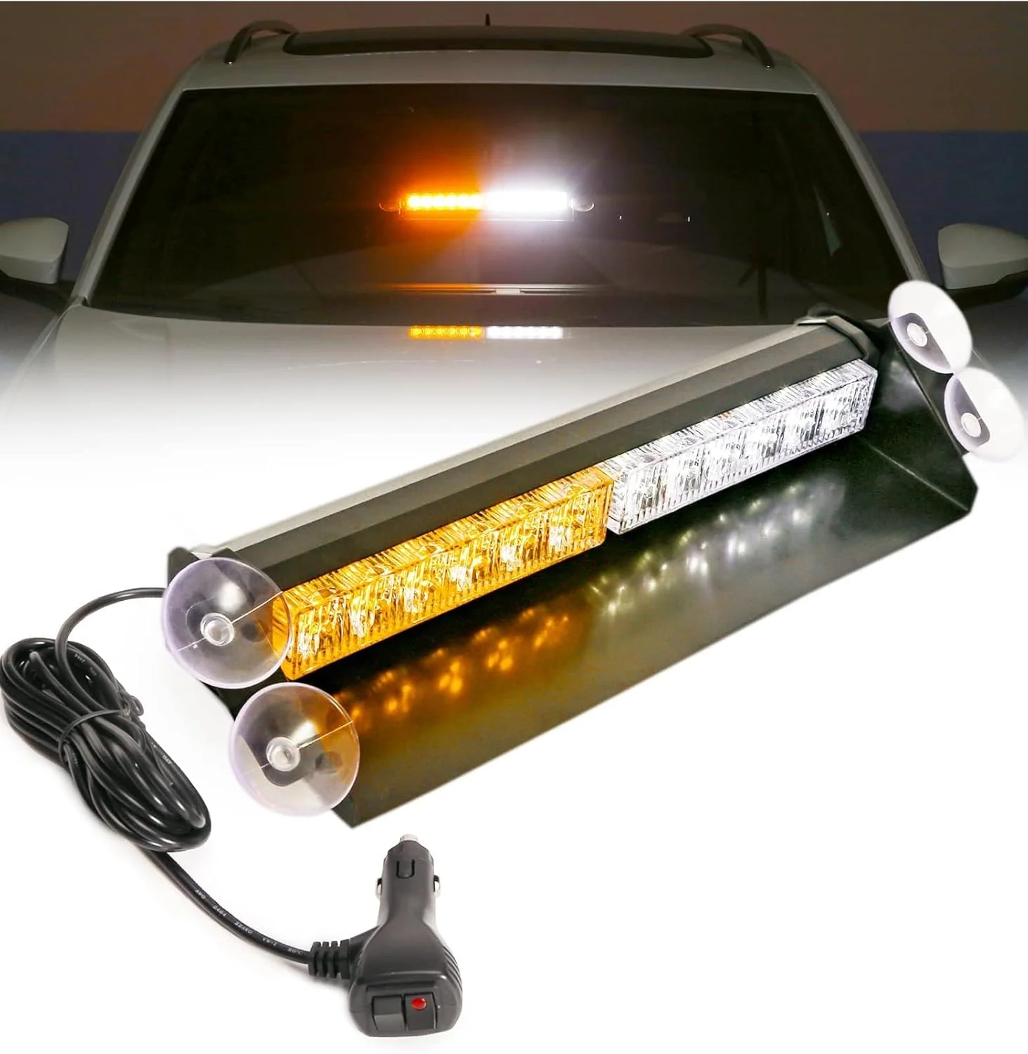 چراغ خطر LED اضطراری 14.8 اینچی Excefore، کهربایی/سفید، 12 LED، چراغ های هشدار خطر 12/24 ولت برای پلیس، کامیون ها و وسایل نقلیه اضطراری