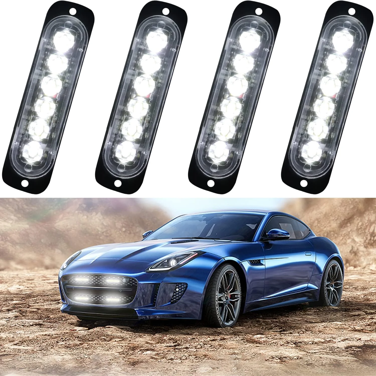 چراغ خطر فلاشر اضطراری خودرو و کامیون XT AUTO با 6 ال ای دی، سفید/سفید، بسته 4 عددی