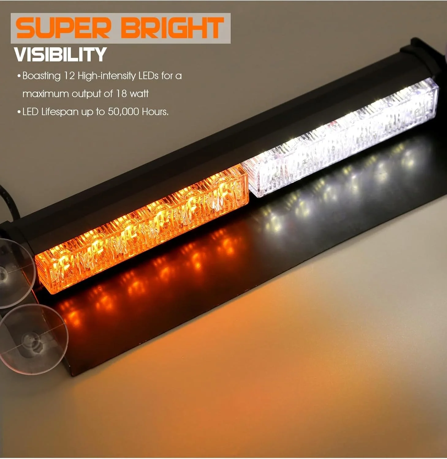 چراغ خطر LED اضطراری 14.8 اینچی Excefore، کهربایی/سفید، 12 LED، چراغ های هشدار خطر 12/24 ولت برای پلیس، کامیون ها و وسایل نقلیه اضطراری چراغ خطر LED اضطراری 14.8 اینچی Excefore، کهربایی/سفید، 12 LED، چراغ های هشدار خطر 12/24 ولت برای پلیس، کامیون ها و وسایل نقلیه اضطراری