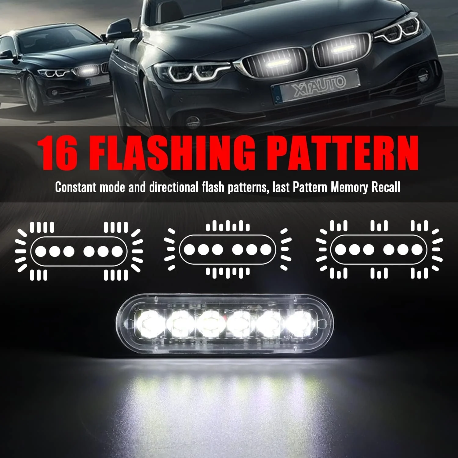 چراغ خطر فلاشر اضطراری خودرو و کامیون XT AUTO با 6 ال ای دی، سفید/سفید، بسته 4 عددی