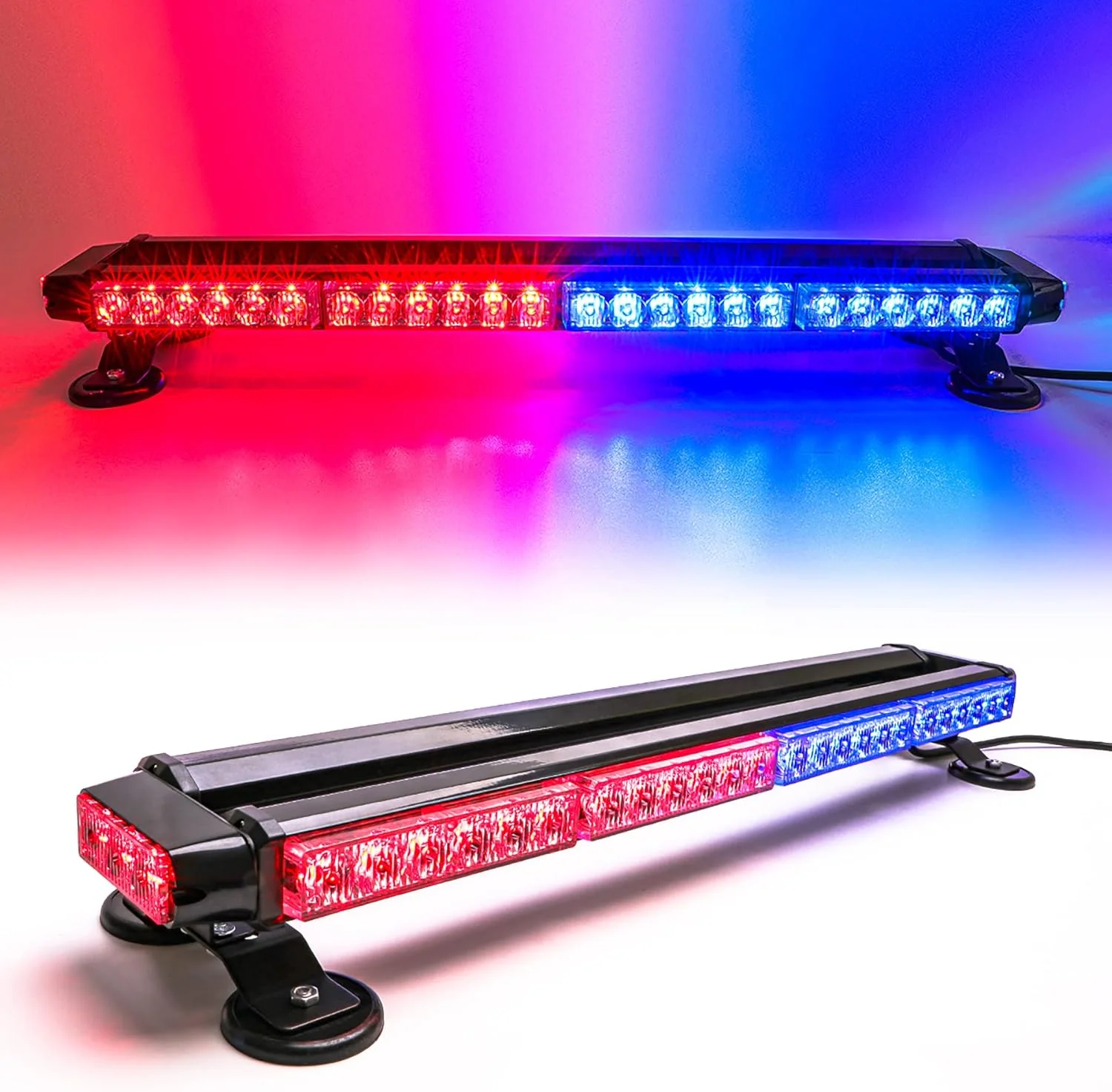 چراغ خطر ال ای دی 54 تایی دو رنگ قرمز و آبی CUMART به طول 26.5 اینچ مناسب ماشین های پلیس، آتش نشانی، آمبولانس، ماشین های امدادی و خودروهای شخصی، دارای حالت های فلاشر و هشدار، دارای پایه مغناطیسی
