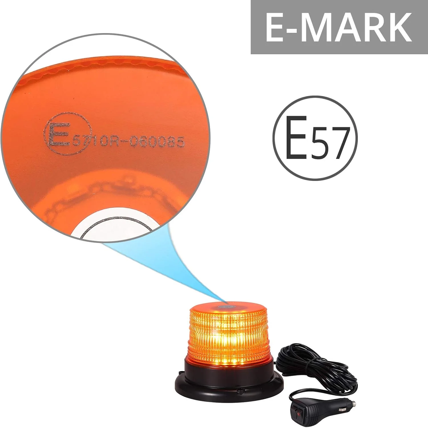 چراغ خطر ال ای دی نارنجی 40 ال ای دی خودرو 40 وات 12/24 ولت دارای علامت E، چراغ هشدار چشمک زن مغناطیسی اضطراری با کلید روشن/خاموش، 7 حالت فلاش، IP67 چراغ راهنما کهربایی با فندکی 5 متری