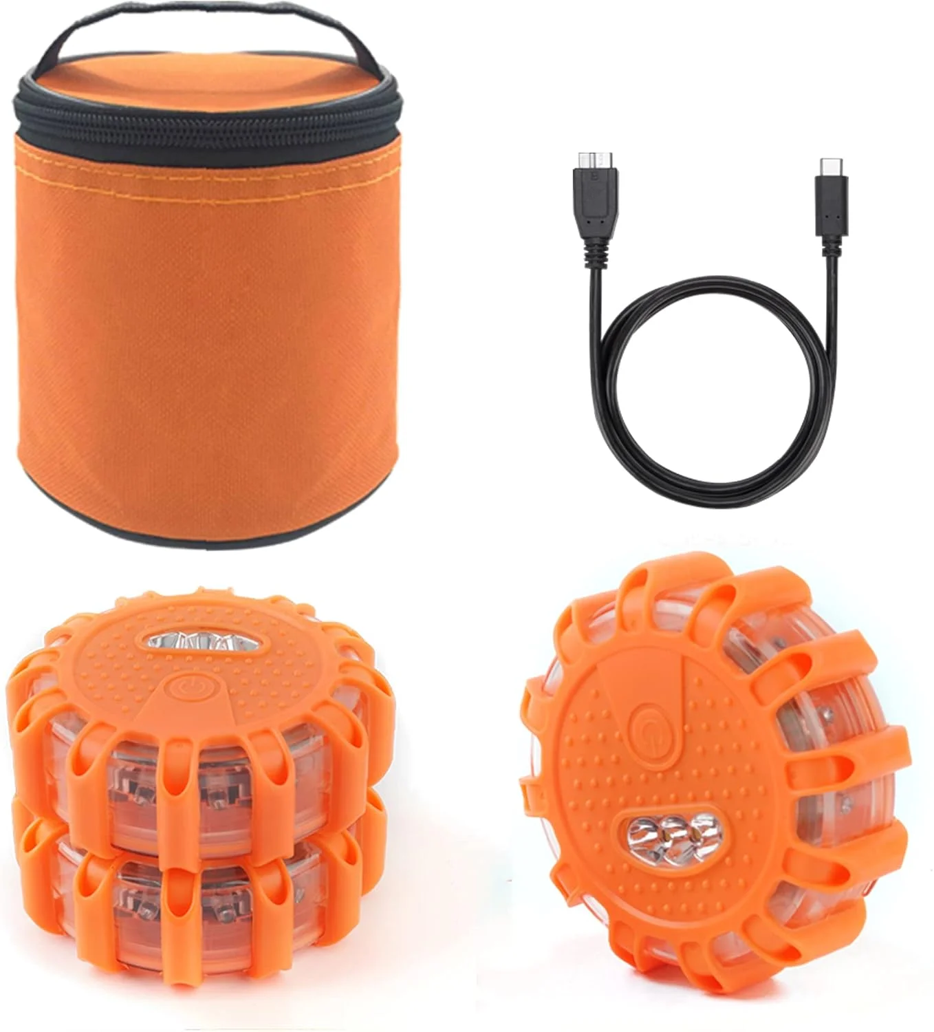 چراغ های خطر LED قابل شارژ USB اکوآنجل - چراغ های اضطراری کنار جاده ای - چراغ دیسکی چشمک زن ایمنی خودرو با پایه مغناطیسی برای وسایل نقلیه و قایق | بسته 3 عددی چراغ دیسکی