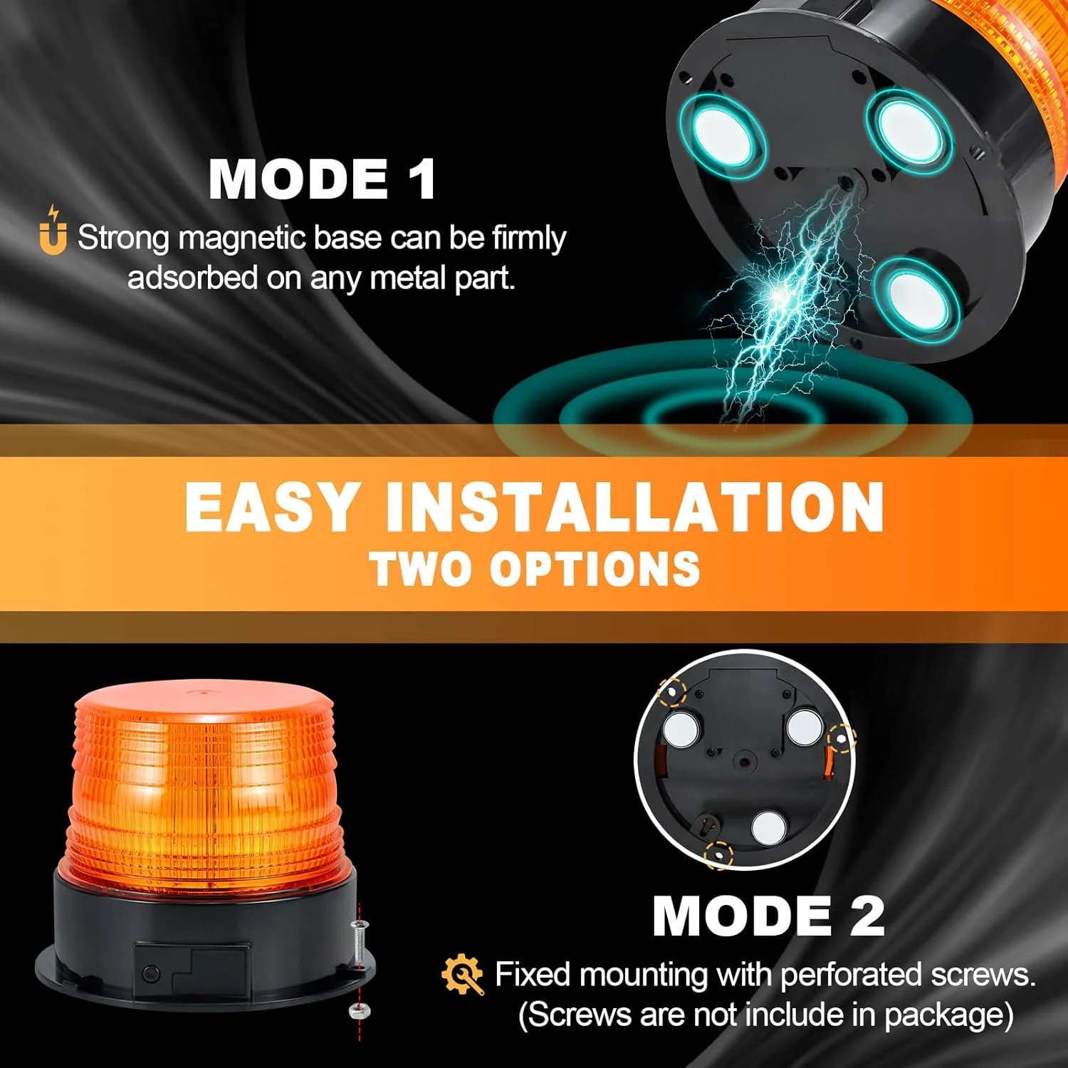 چراغ هشدار بی‌سیم دینفو، چراغ چشمک‌زن LED کهربایی، چراغ‌های ایمنی هشدار چشمک‌زن اضطراری برای خودروهای ساختمانی، برف‌روب، کامیون‌های بکسل، خودروهای پستی، قابل شارژ و مغناطیسی