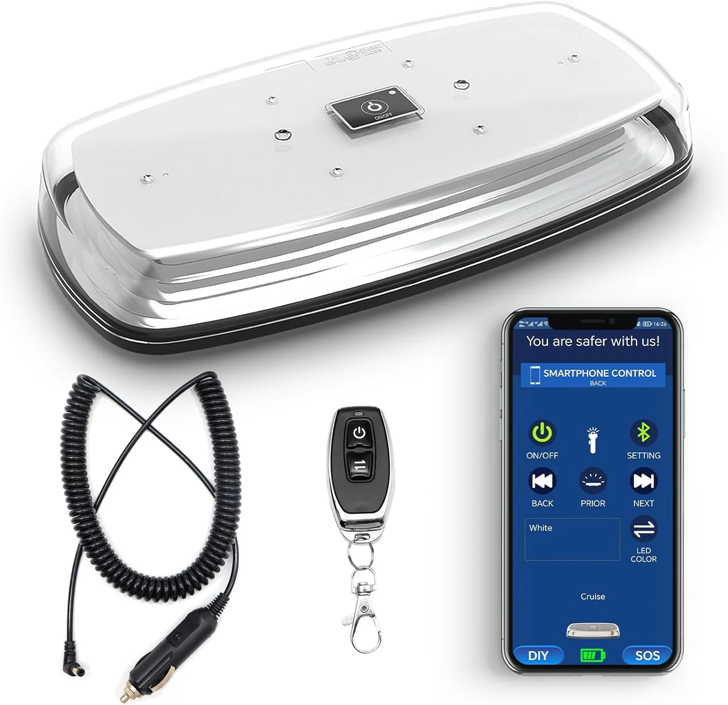 چراغ خطر مینی استروب کنترل با اپلیکیشن Agrieyes، چراغ LED کهربایی/سفید مغناطیسی قابل شارژ، چراغ اضطراری بی سیم برای وسایل نقلیه، کامیون ها، تراکتور، گلف کارت