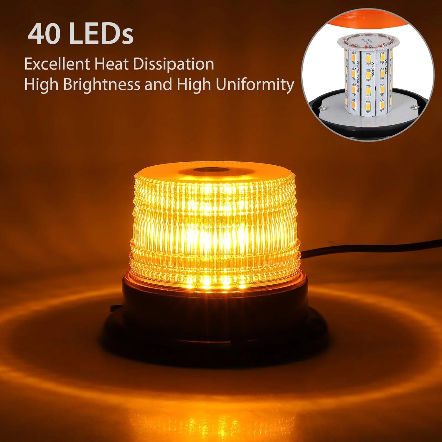 چراغ خطر ال ای دی نارنجی 40 ال ای دی خودرو 40 وات 12/24 ولت دارای علامت E، چراغ هشدار چشمک زن مغناطیسی اضطراری با کلید روشن/خاموش، 7 حالت فلاش، IP67 چراغ راهنما کهربایی با فندکی 5 متری