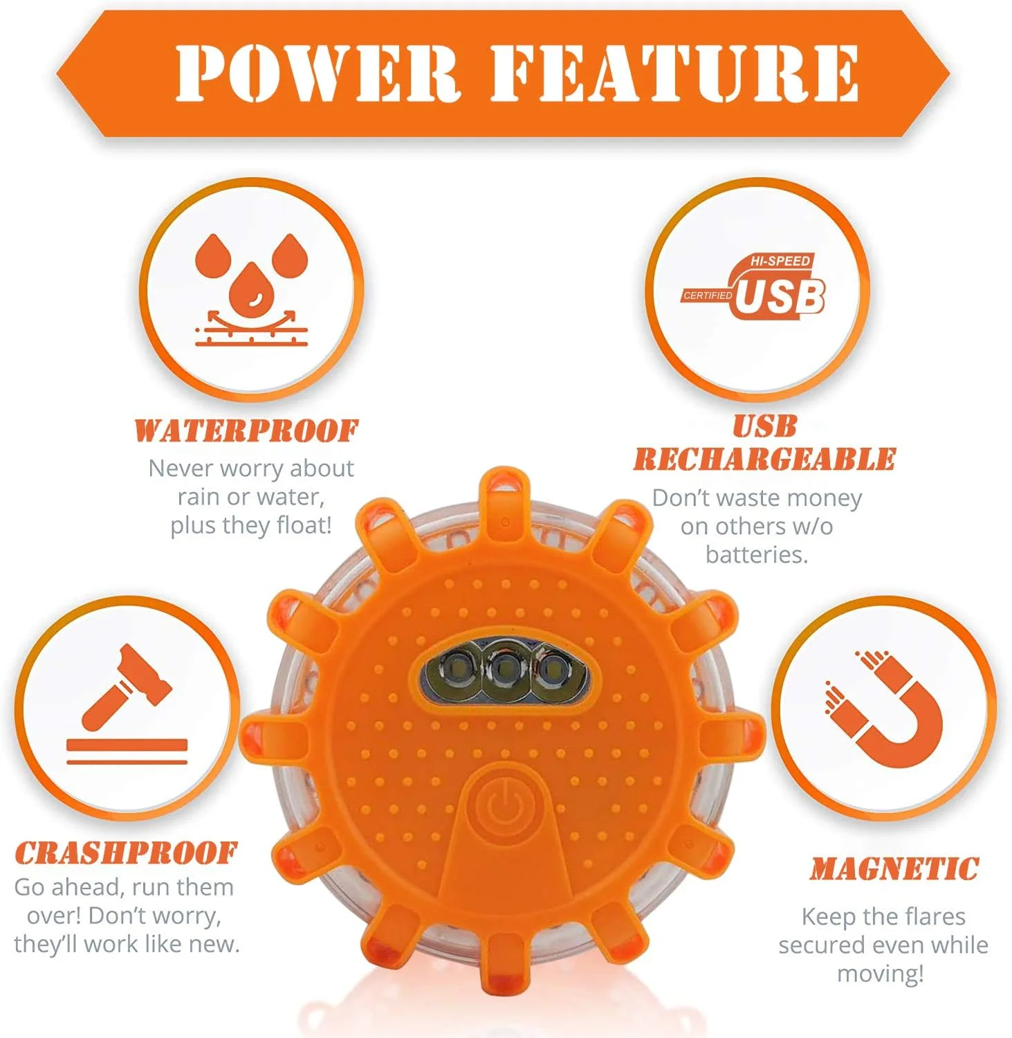 چراغ های خطر LED قابل شارژ USB اکوآنجل - چراغ های اضطراری کنار جاده ای - چراغ دیسکی چشمک زن ایمنی خودرو با پایه مغناطیسی برای وسایل نقلیه و قایق | بسته 3 عددی چراغ دیسکی